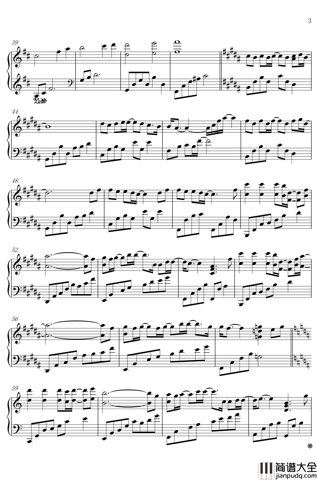 岁月钢琴谱_华丽独奏_王菲