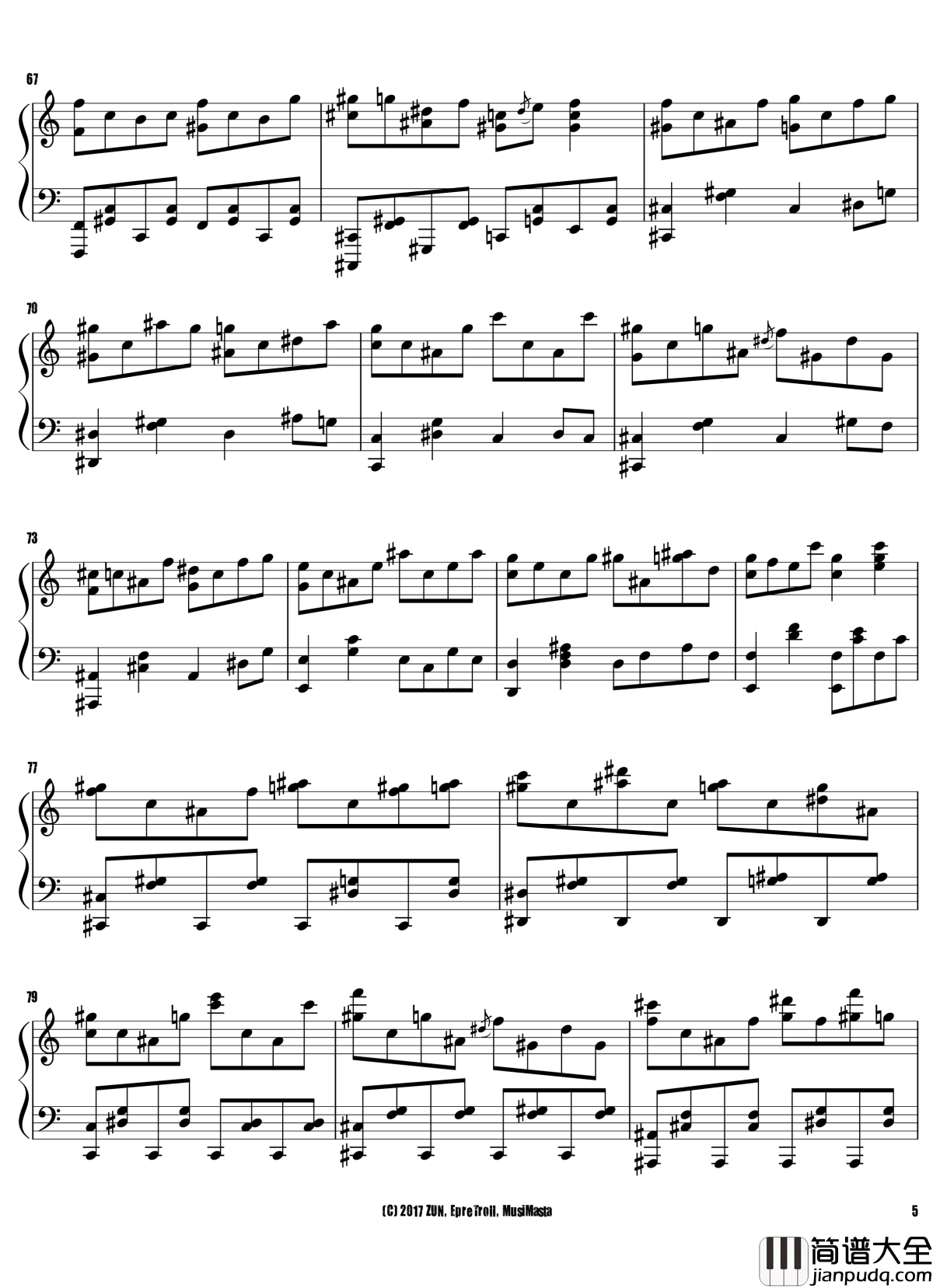 Crazy_Back_Dancers钢琴谱_东方天空璋_东方project