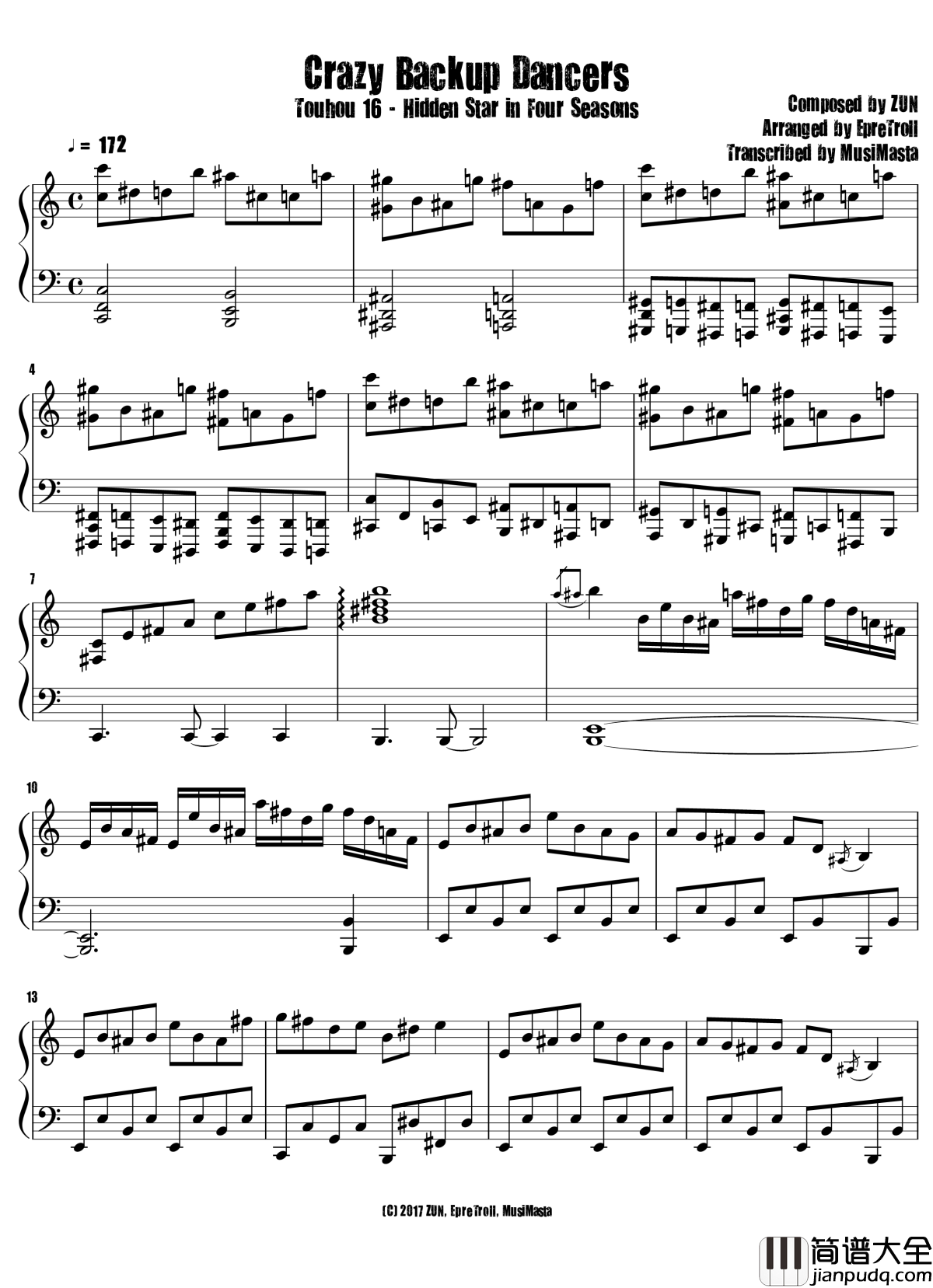 Crazy_Back_Dancers钢琴谱_东方天空璋_东方project