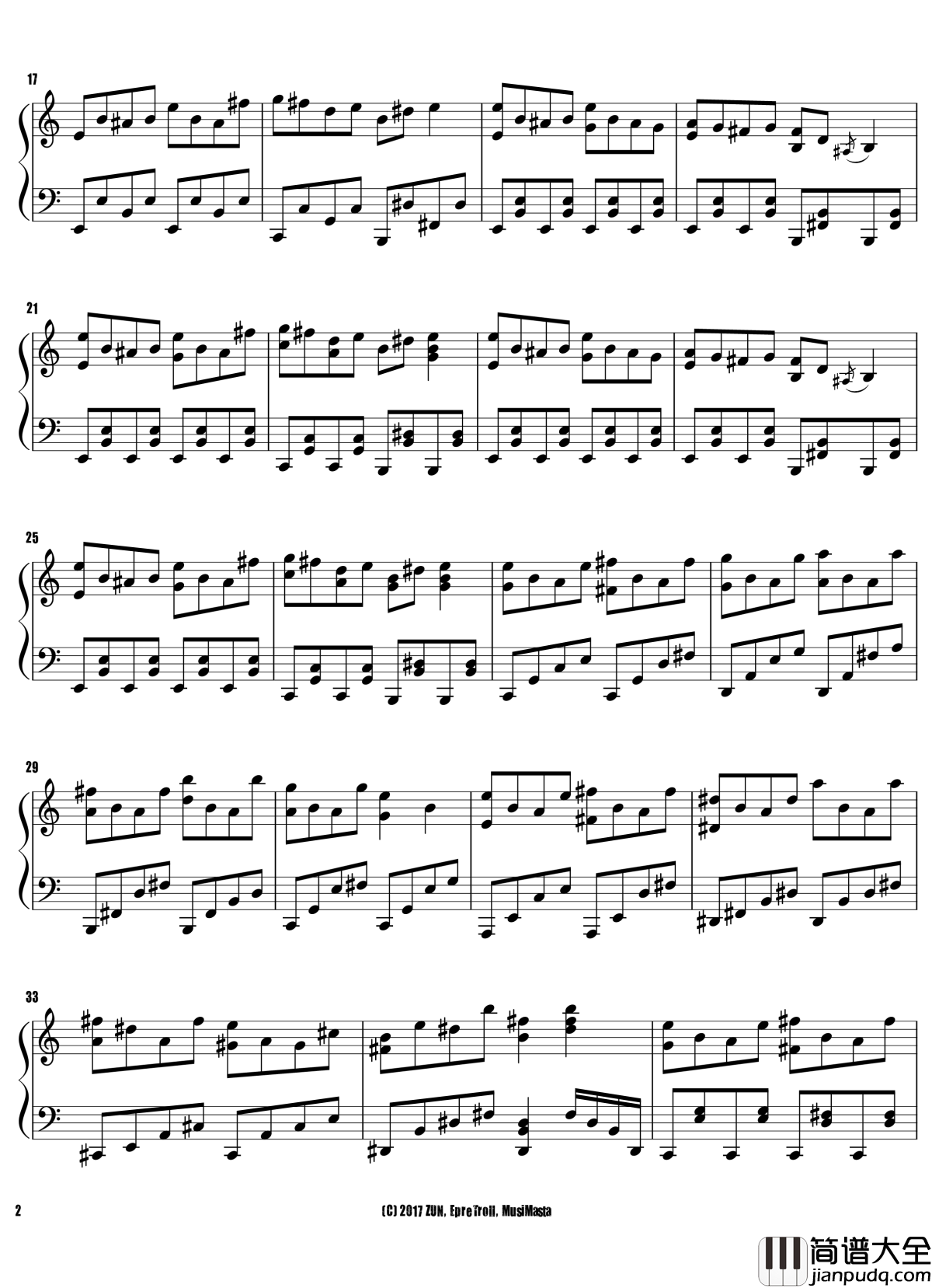 Crazy_Back_Dancers钢琴谱_东方天空璋_东方project