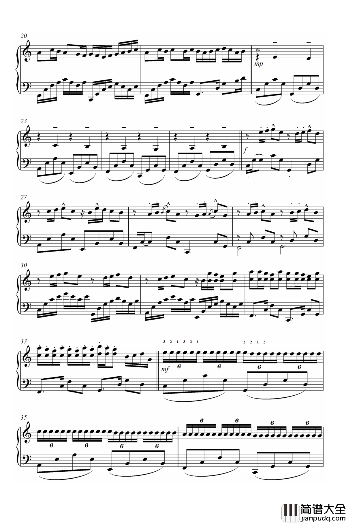 卡农帕赫贝尔钢琴谱_C大调Pachelbel