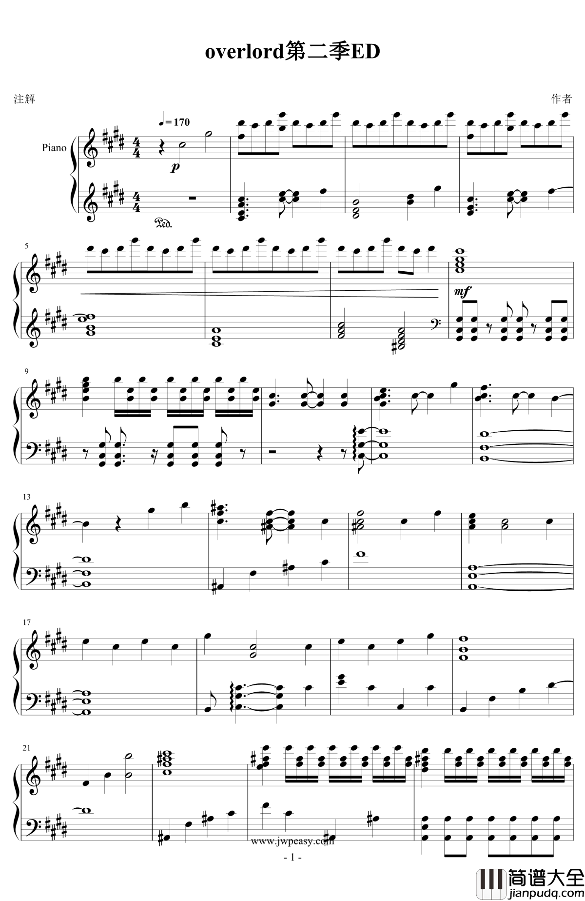 overlord第二季ED钢琴谱_不死者之王