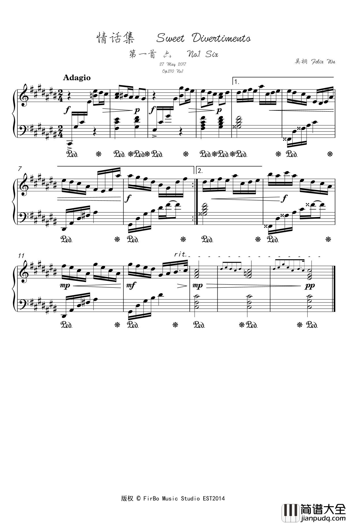 情话集钢琴谱__六_吴桐