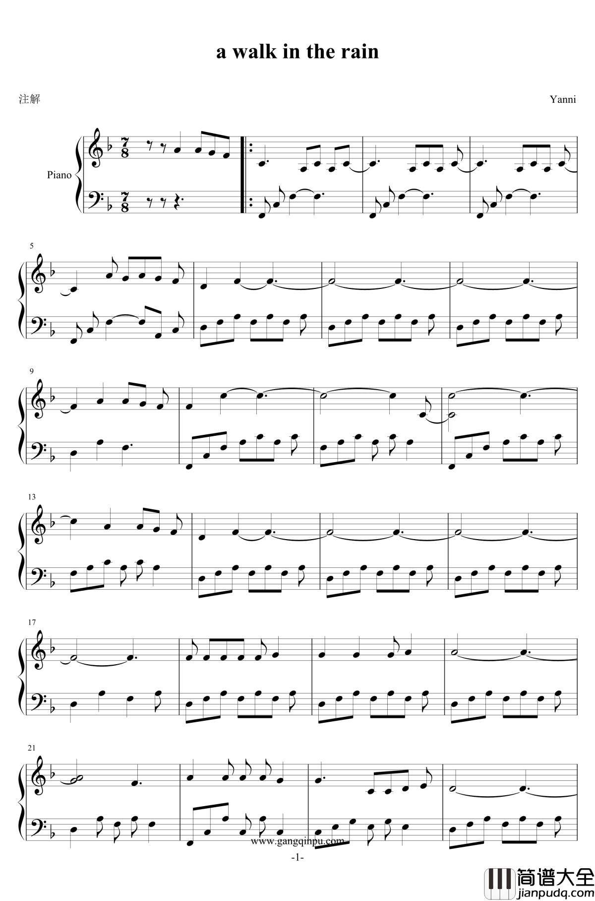 雅尼钢琴谱_Yanni