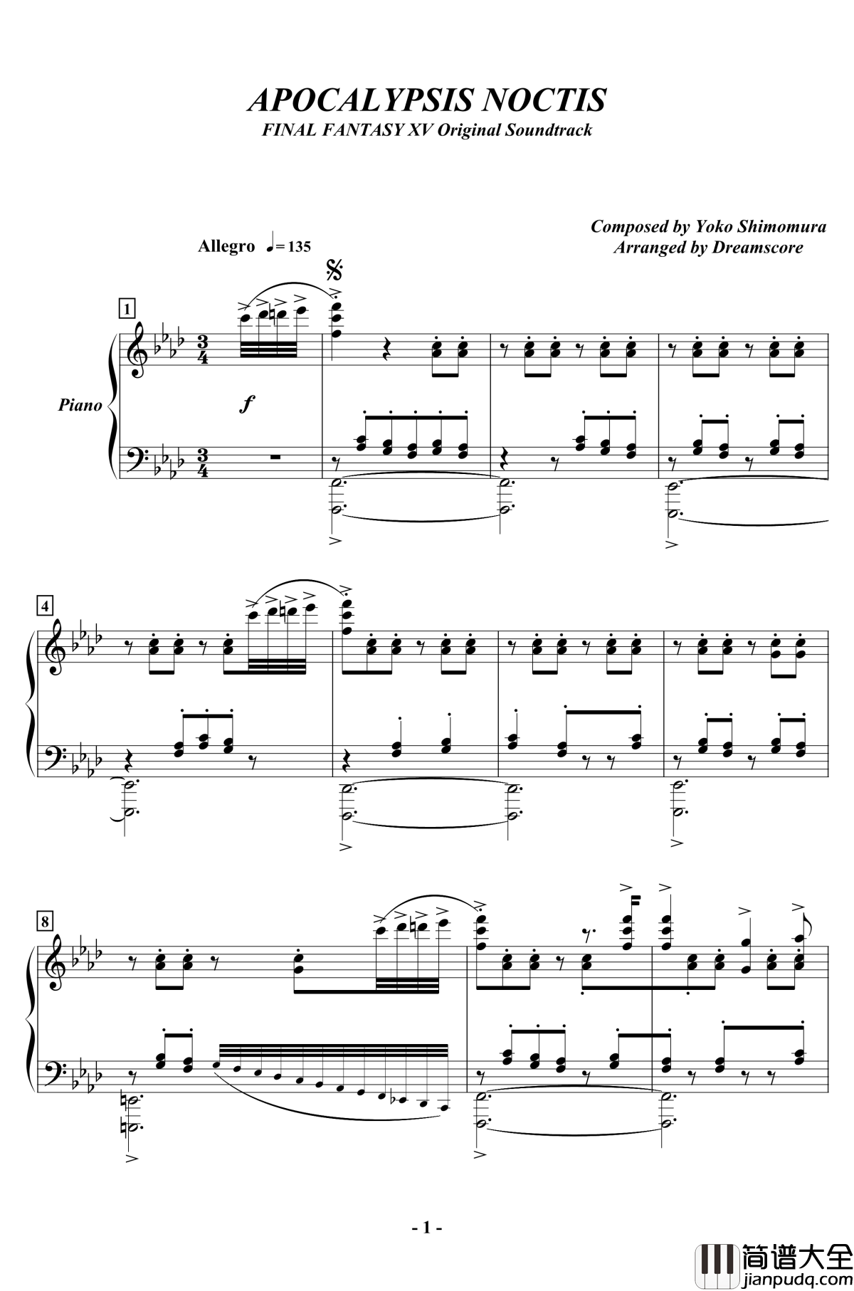 APOCALYPSIS_NOCTIS钢琴谱_下村阳子