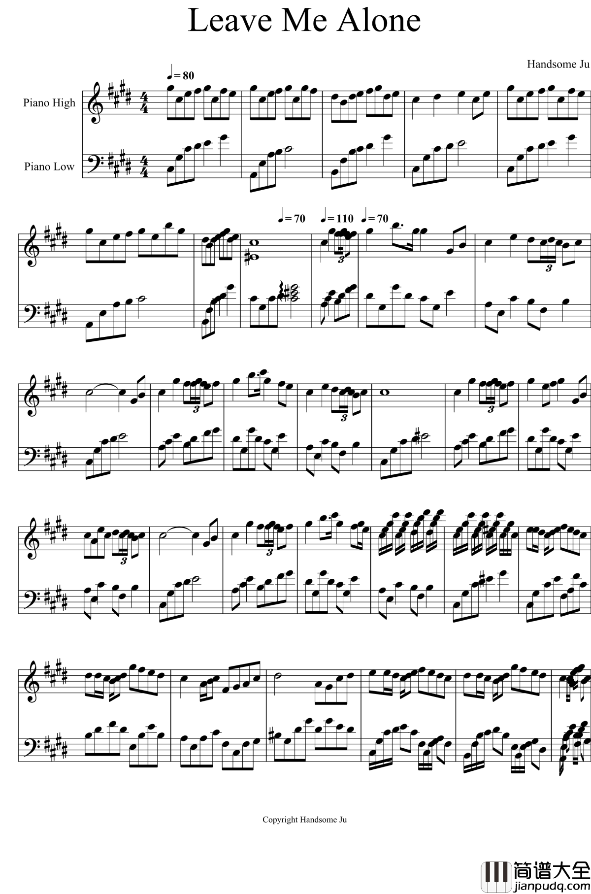 Leave_Me_Alone钢琴谱_Handsome_Ju