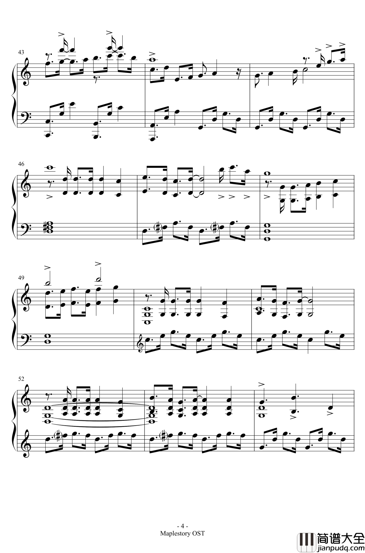 海底世界蔚蓝道路钢琴谱_冒险岛