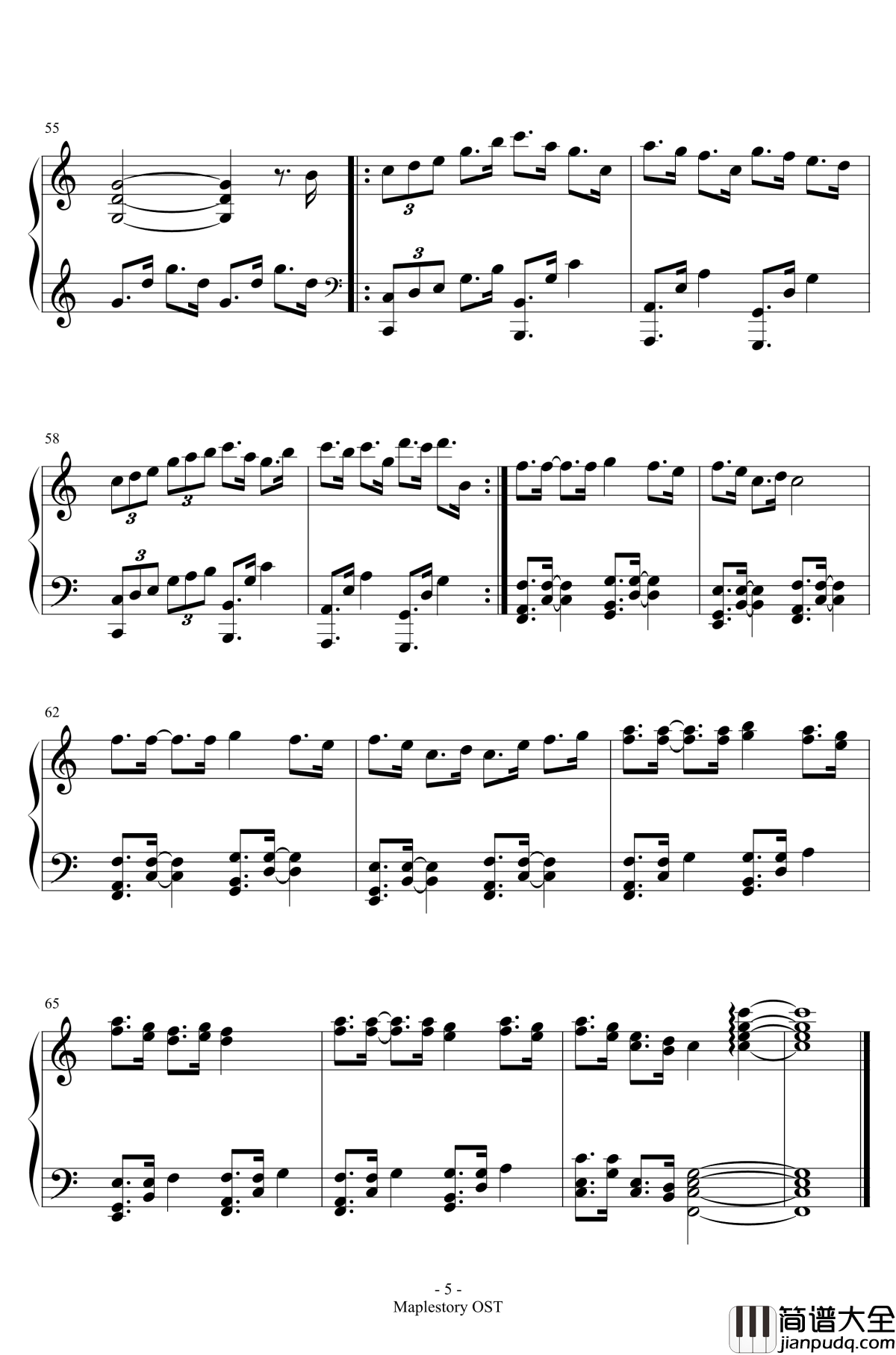 海底世界蔚蓝道路钢琴谱_冒险岛