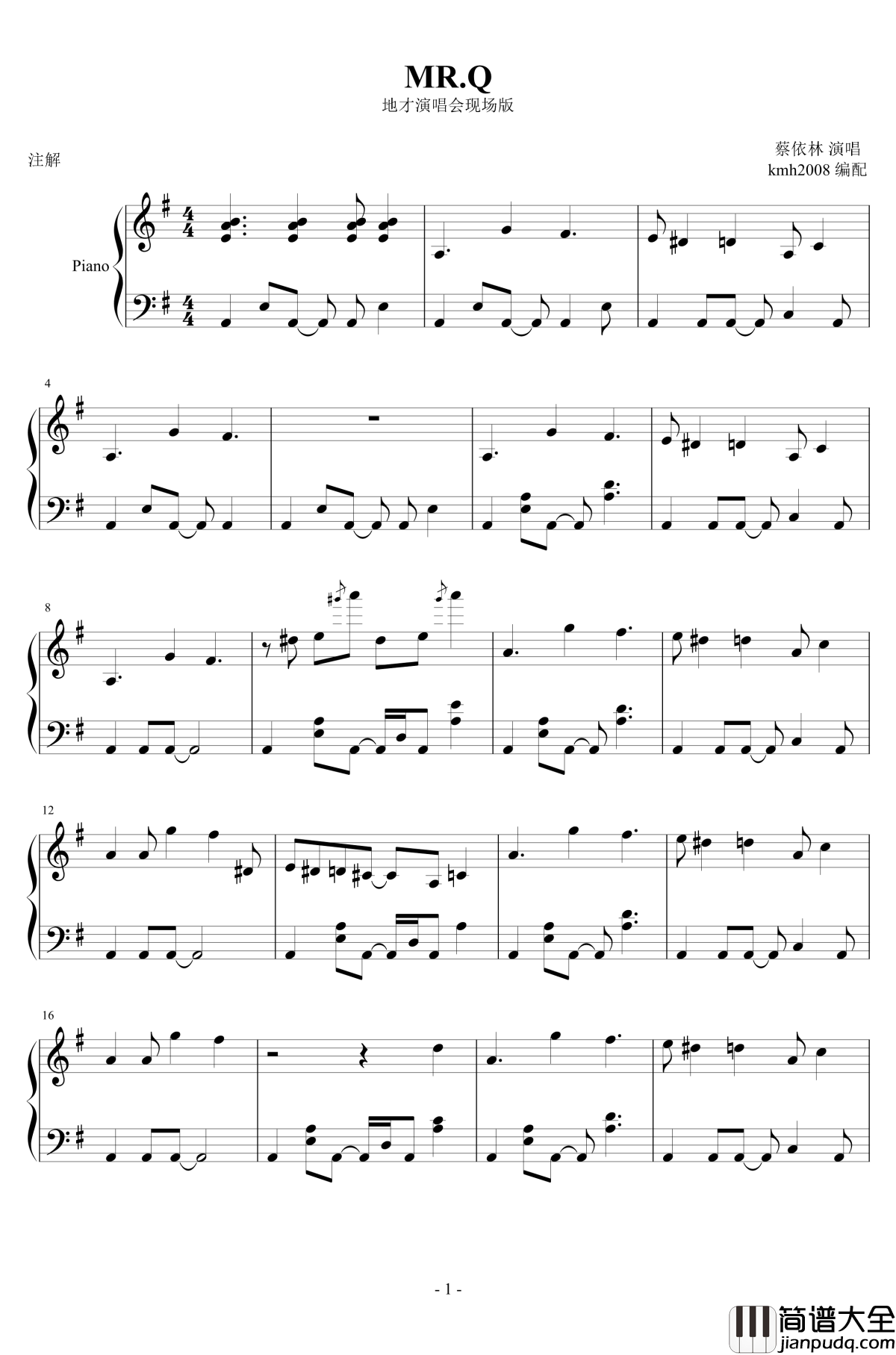 MR.Q钢琴谱_蔡依林