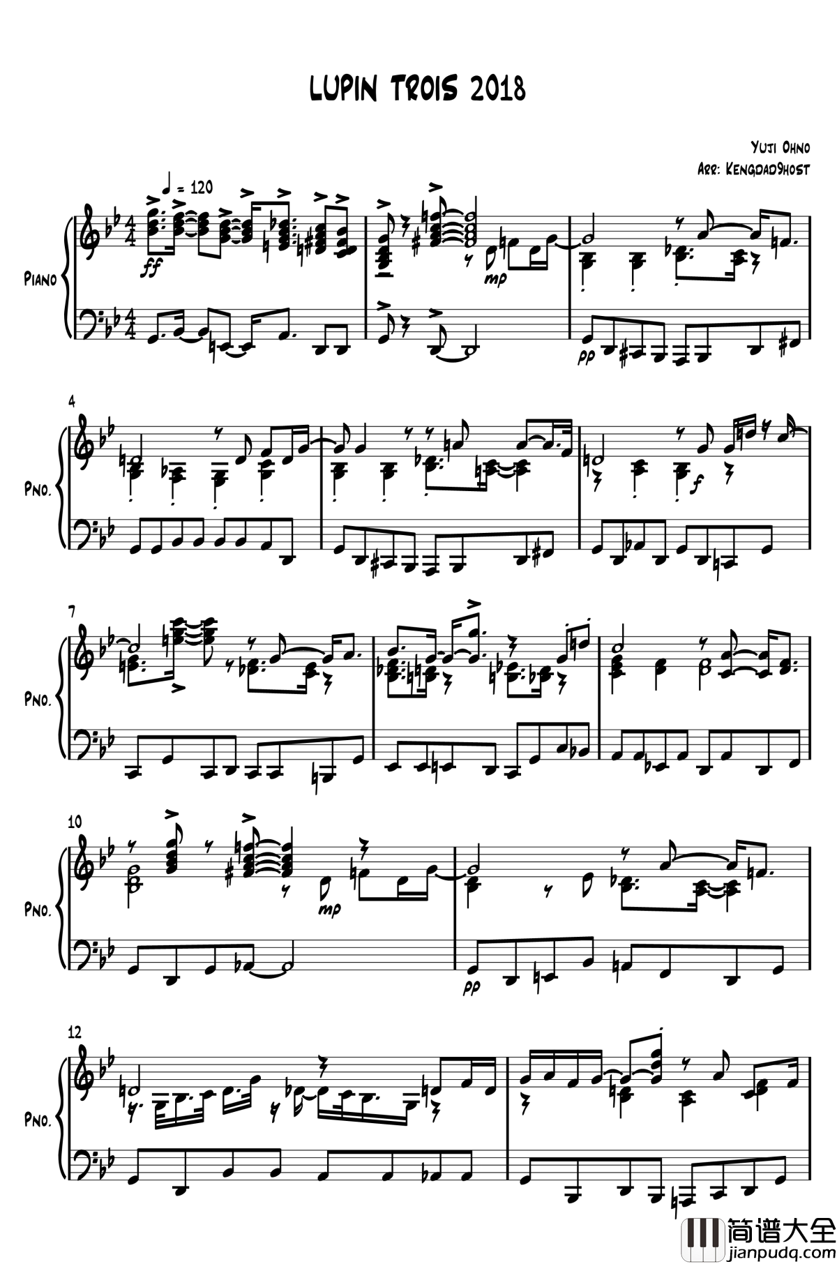 鲁邦三世2018钢琴谱_鲁邦三世