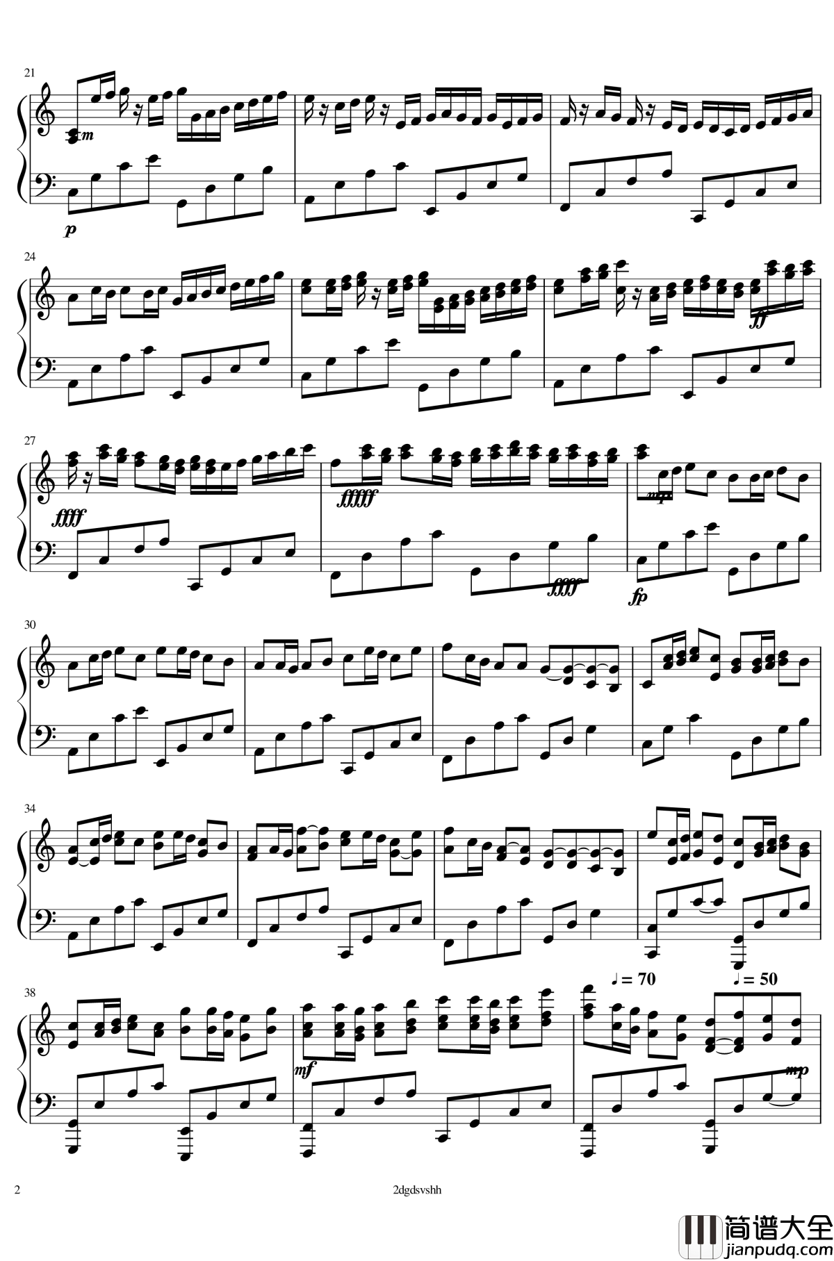 卡农摇滚版钢琴谱_钢琴_帕赫贝尔_Pachelbel