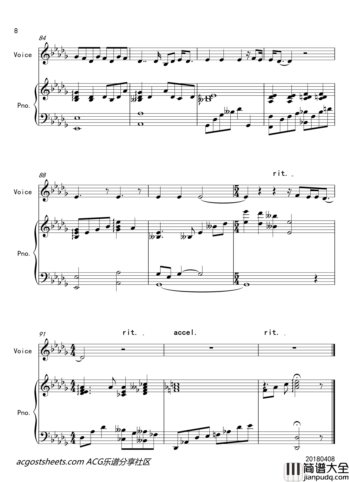 薄荷钢琴谱_钢琴伴奏_偶像大师灰姑娘女孩