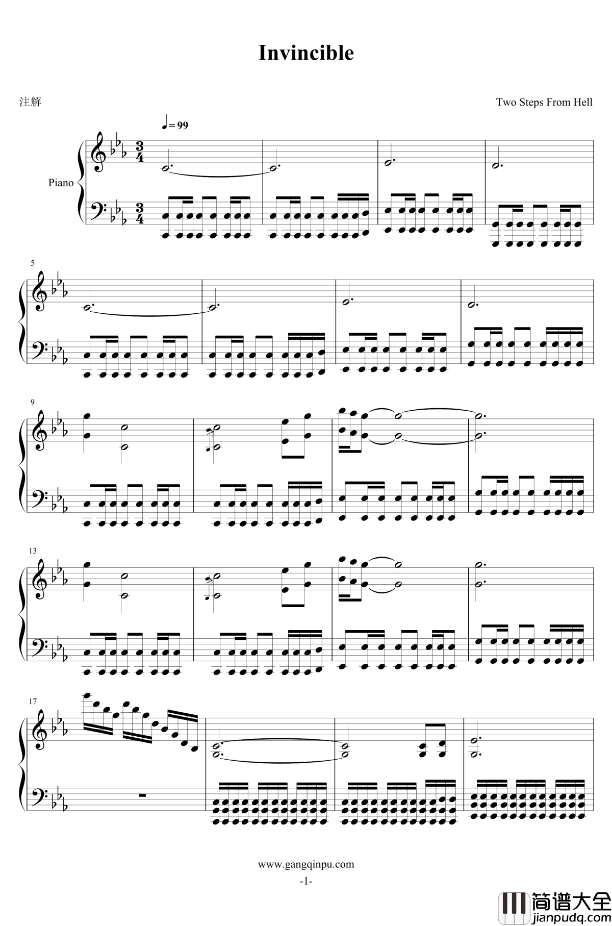 Invincibl钢琴谱_TwoStepsFromHell