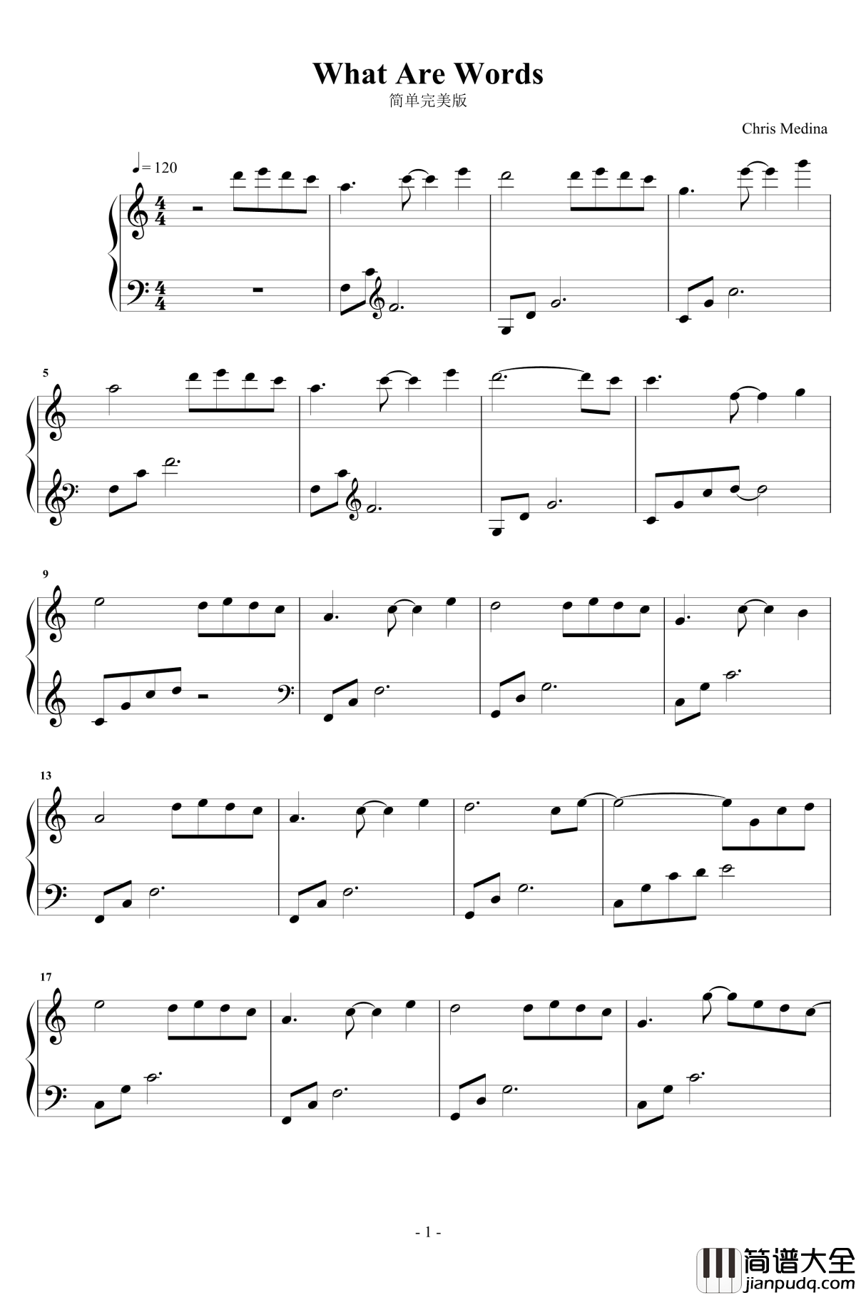 What_Are_Words钢琴谱_简单完美版_Chris_Medina