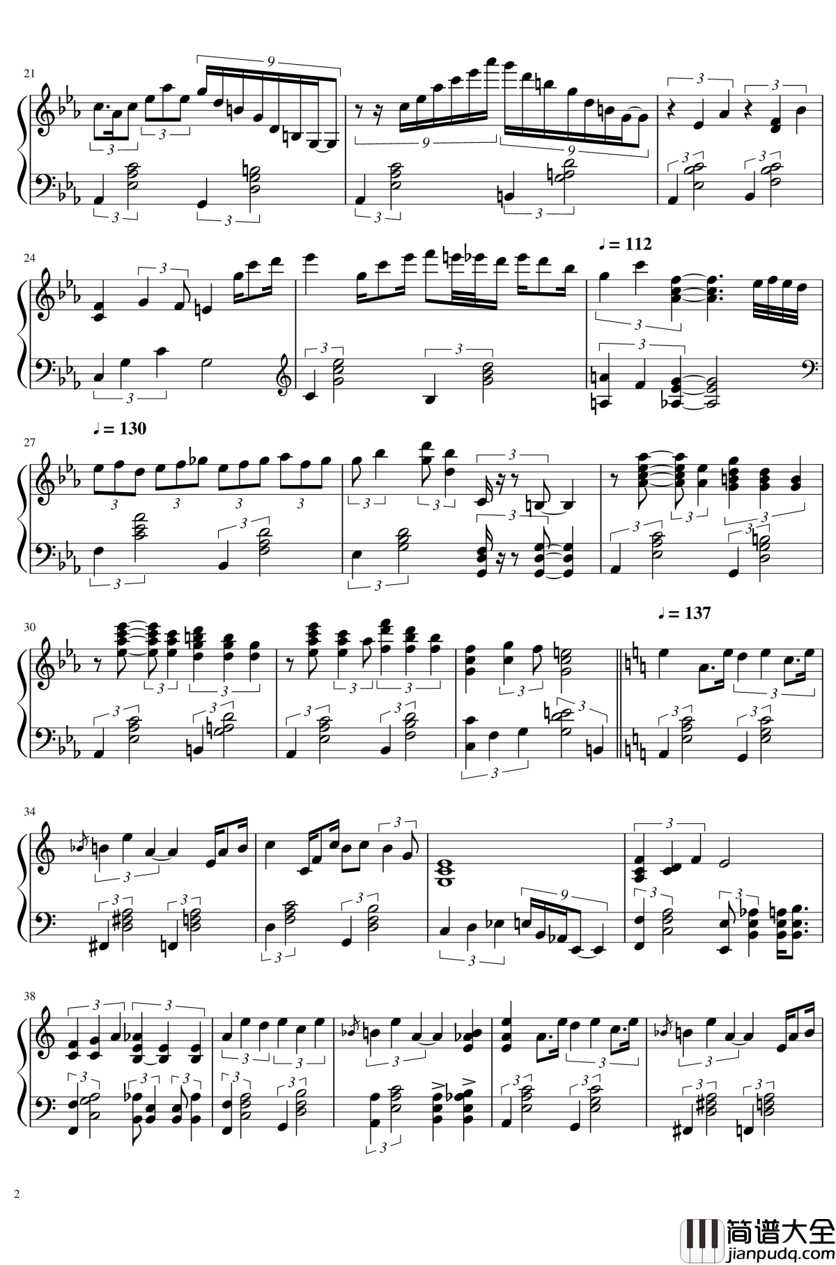 PURE_MONOCHROME钢琴谱_原曲:広有射怪鸟事_Till_When_东方project_东方妖妖梦