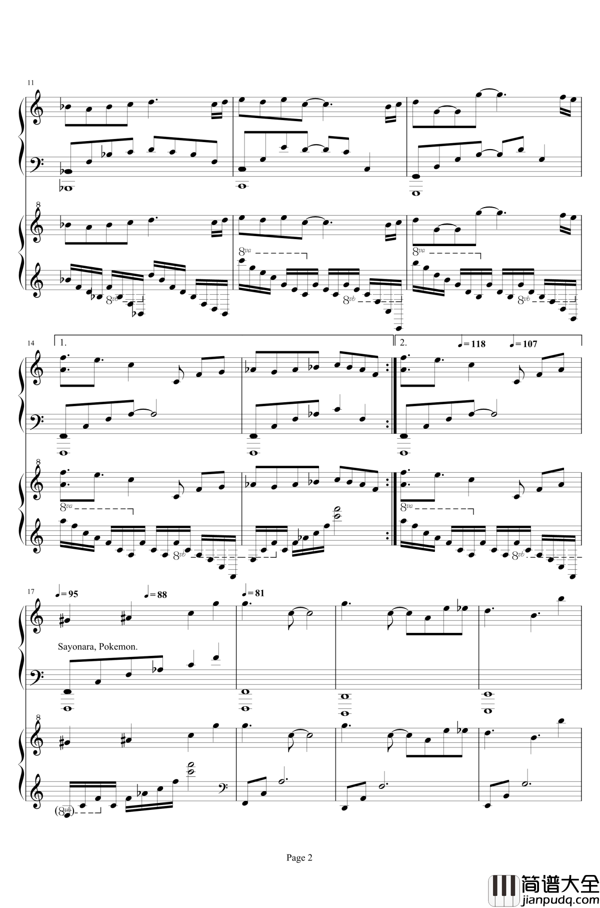 口袋妖怪初代插曲3号路钢琴谱_口袋妖怪