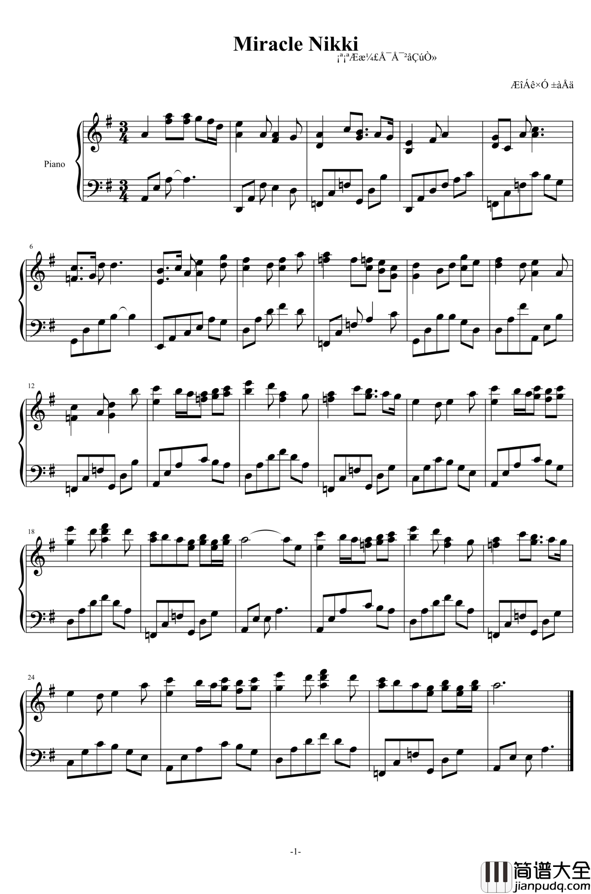 Miracle_NIkki钢琴谱_奇迹暖暖插曲1_奇迹暖暖