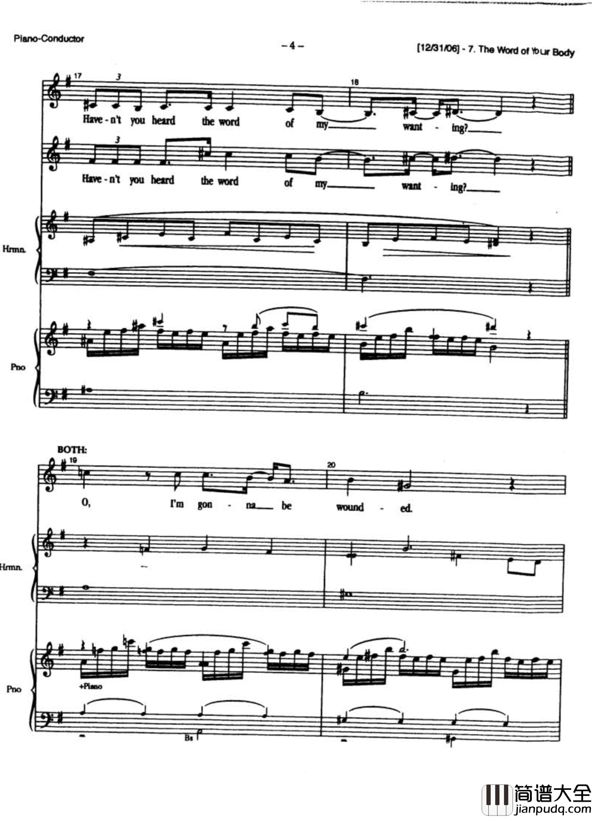 The_word_of_your_body钢琴谱_Duncan_Sheik