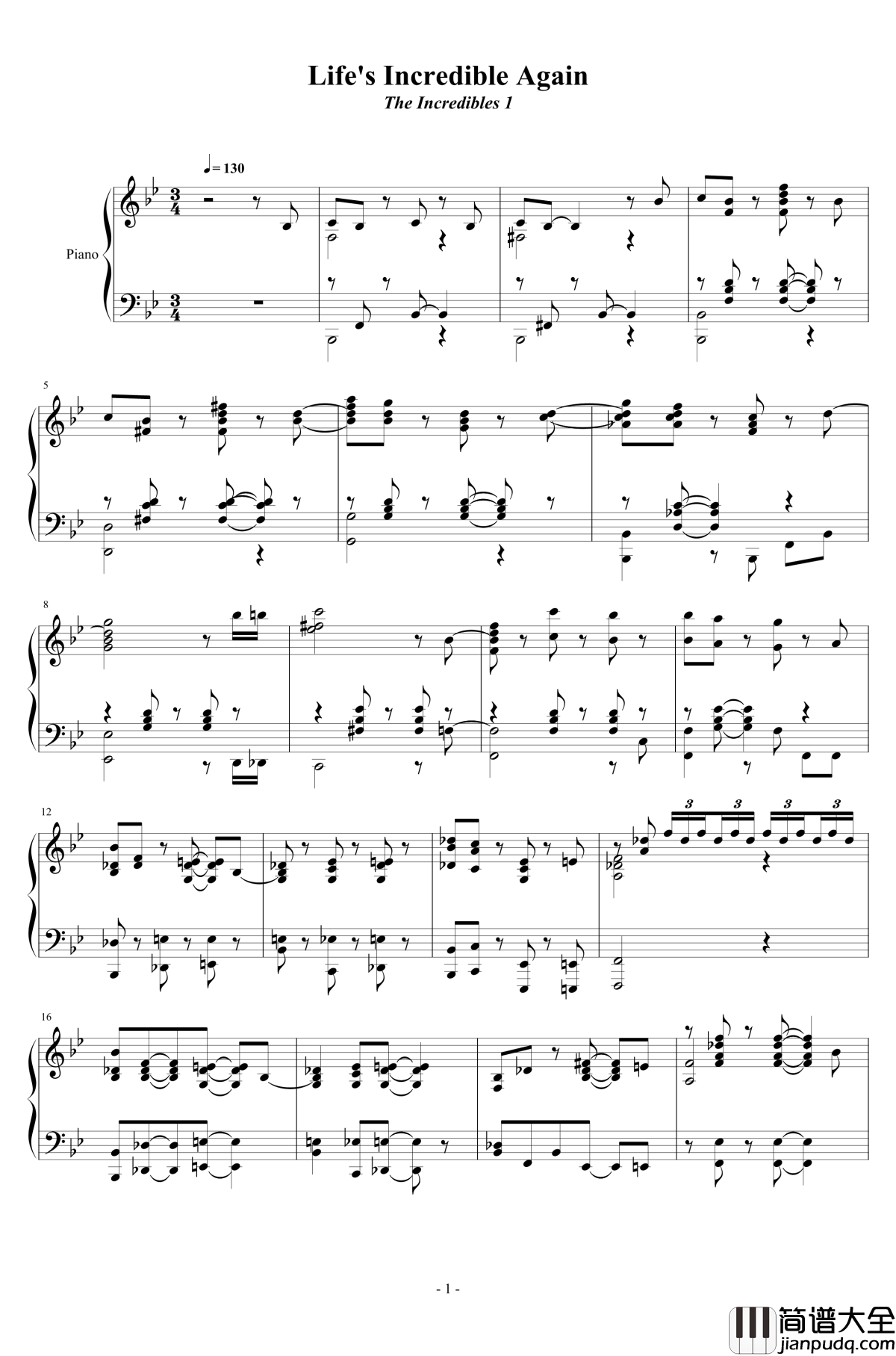 Life’s_Incredible_Again钢琴谱_超人总动员