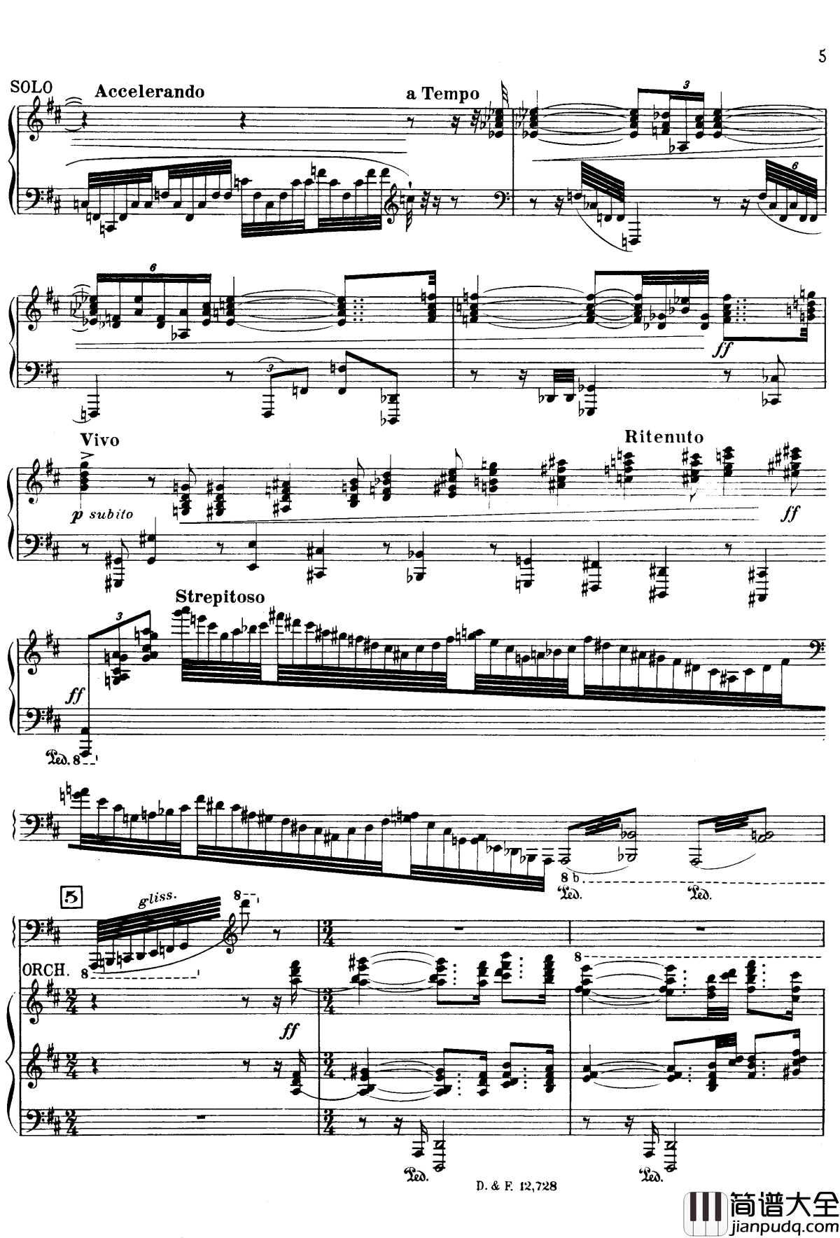 左手钢琴协奏曲钢琴谱_拉威尔_Ravel