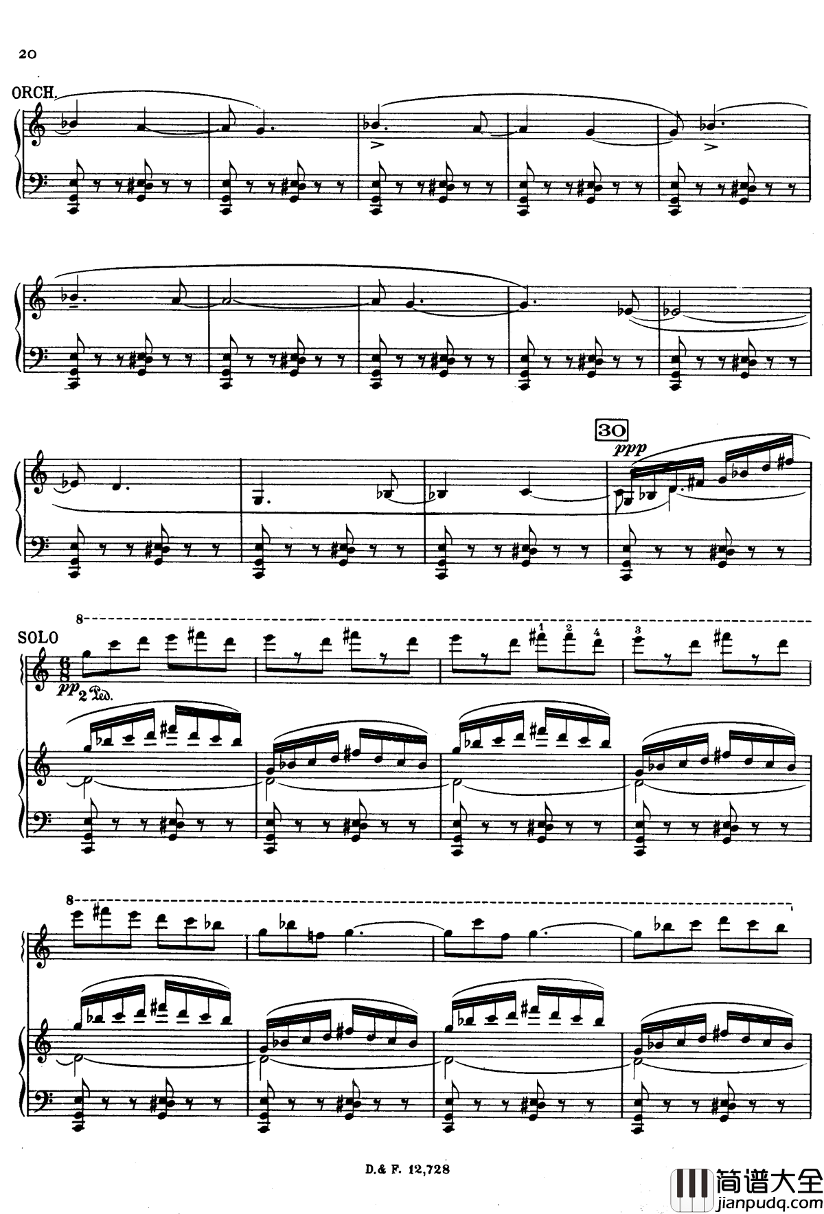 左手钢琴协奏曲钢琴谱_拉威尔_Ravel