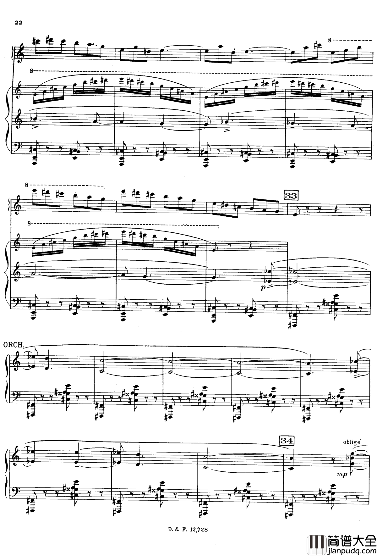 左手钢琴协奏曲钢琴谱_拉威尔_Ravel