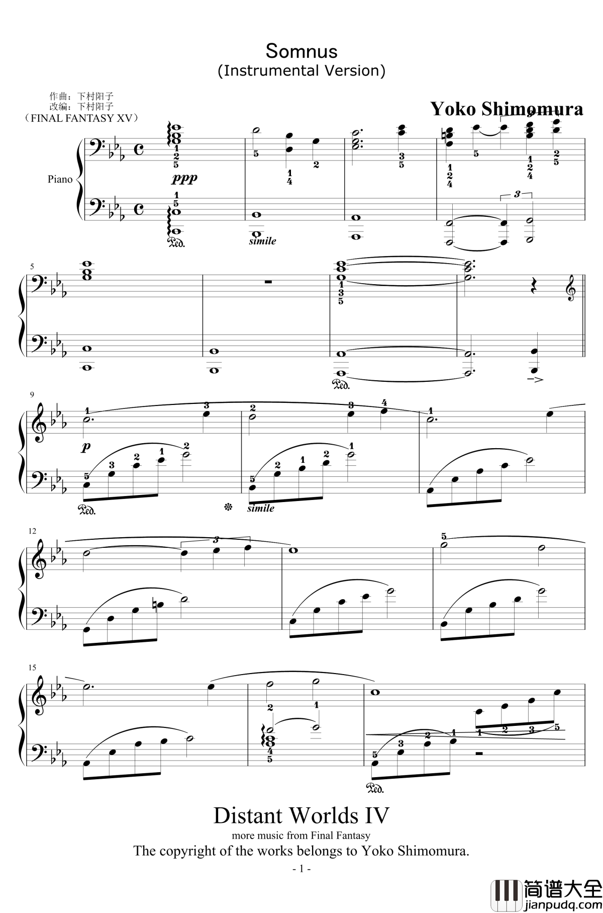 Somnus钢琴谱_Instrumental_Version_下村阳子