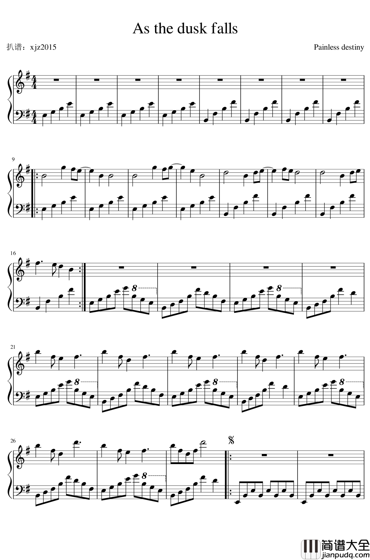 As_The_Dusk_Falls钢琴谱_PainlessDestiny