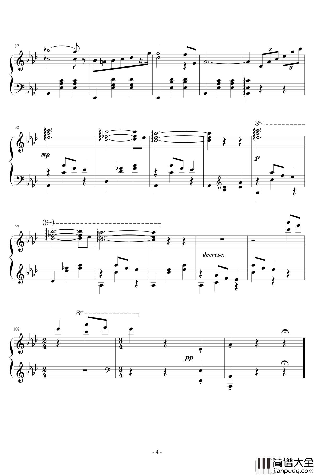 降A大调圆舞曲钢琴谱_毛五郎