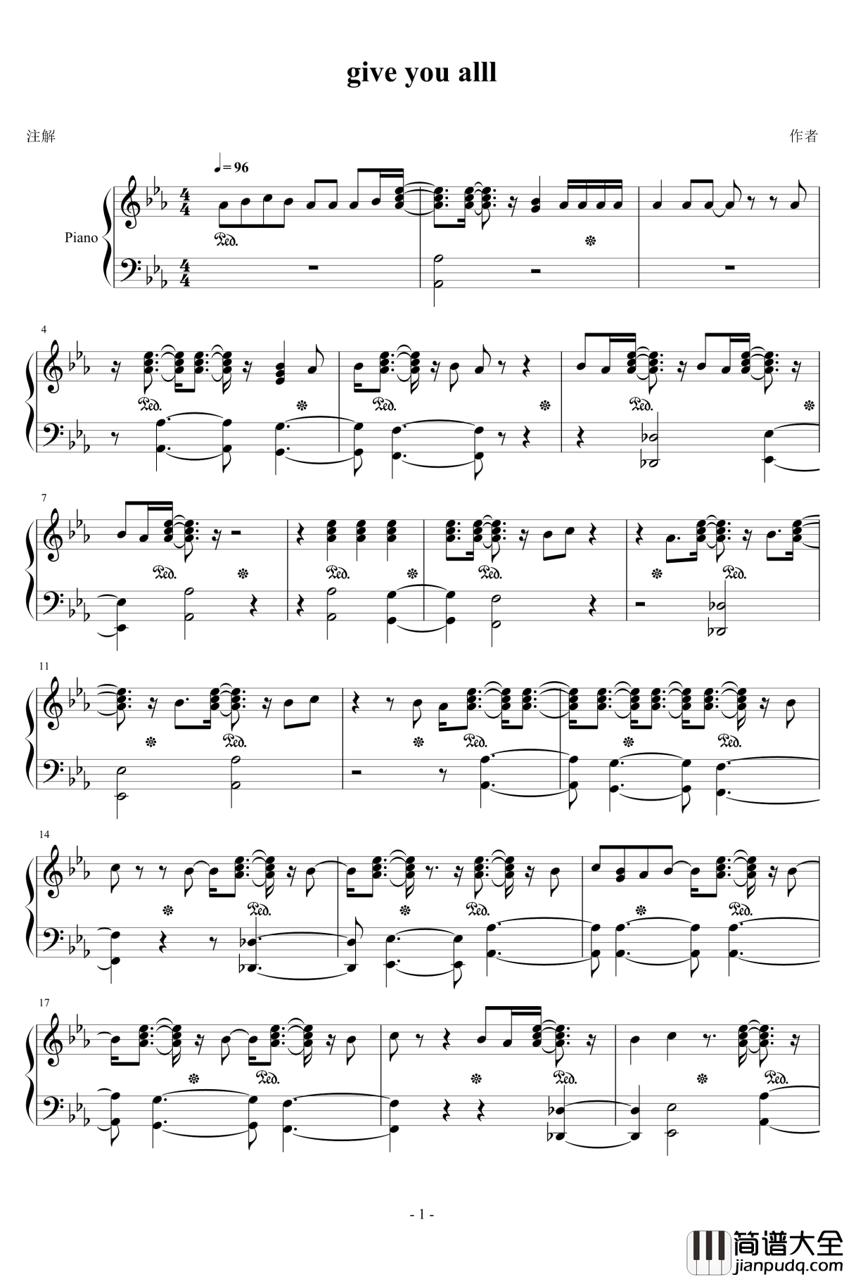 give_you_all钢琴谱_Yico_Tseng_live_instrumental_曾轶可