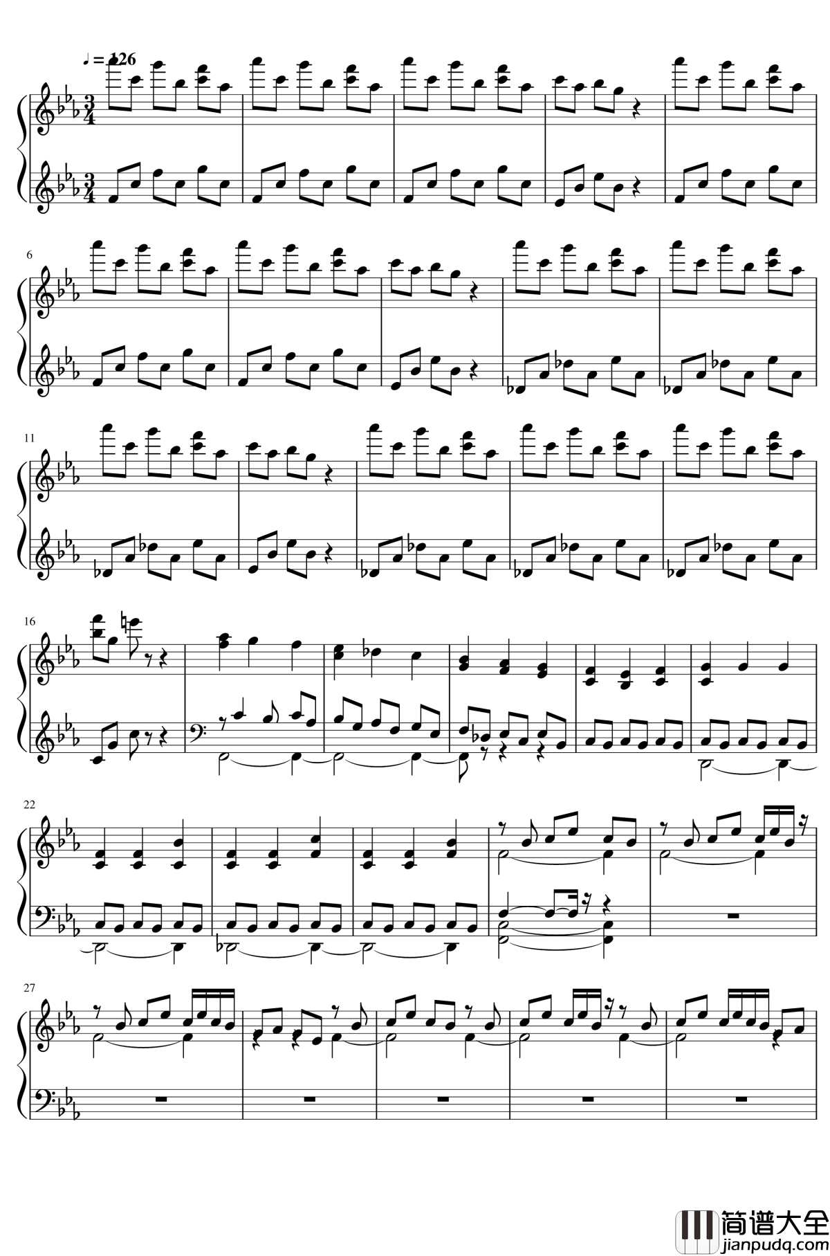 永夜变奏曲钢琴谱_东方project