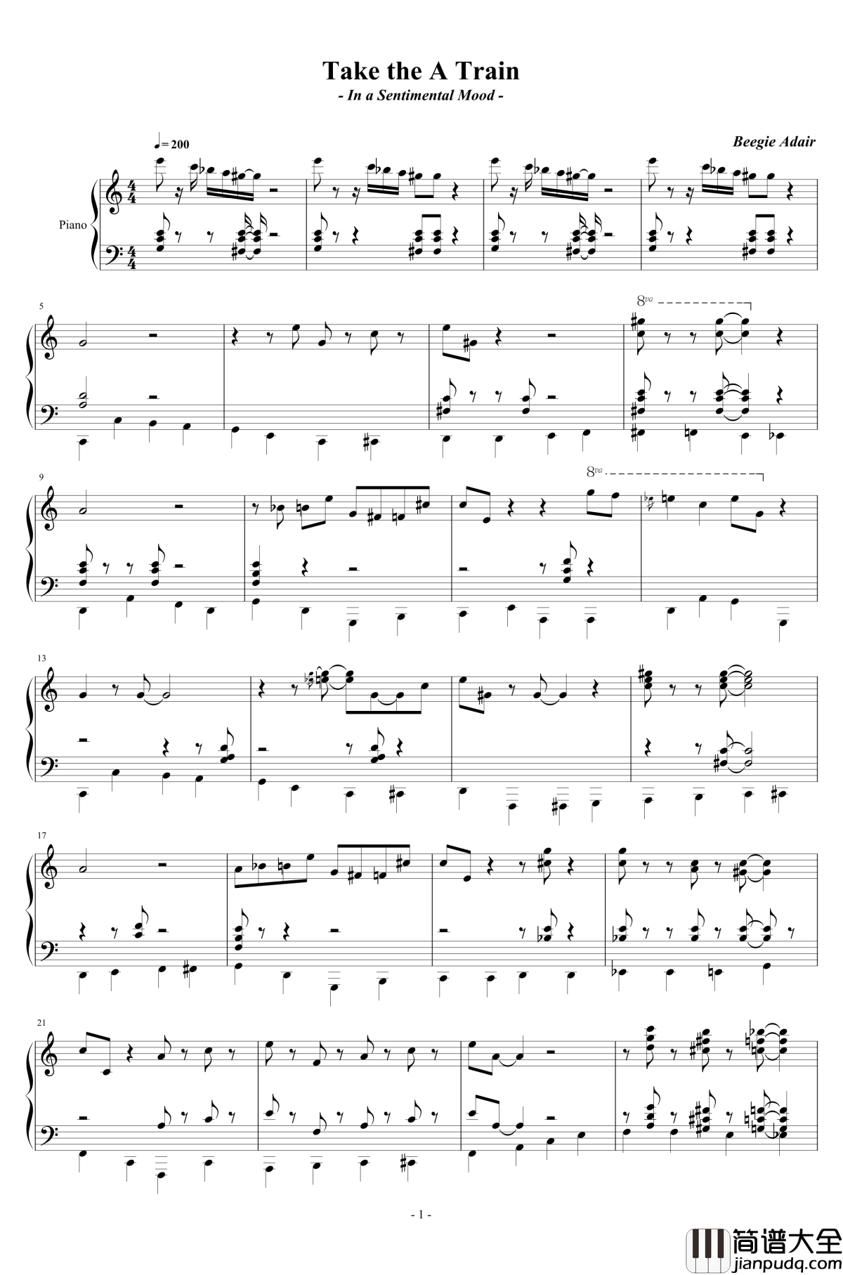 Take_the_A_Train钢琴谱_Beegie_Adair