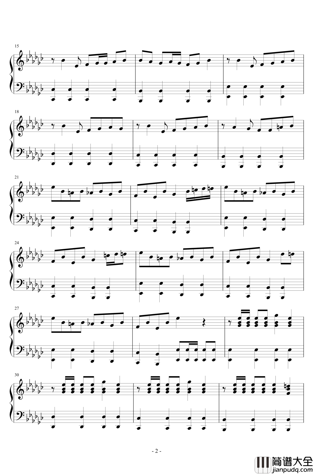 达拉崩巴钢琴谱_双笙