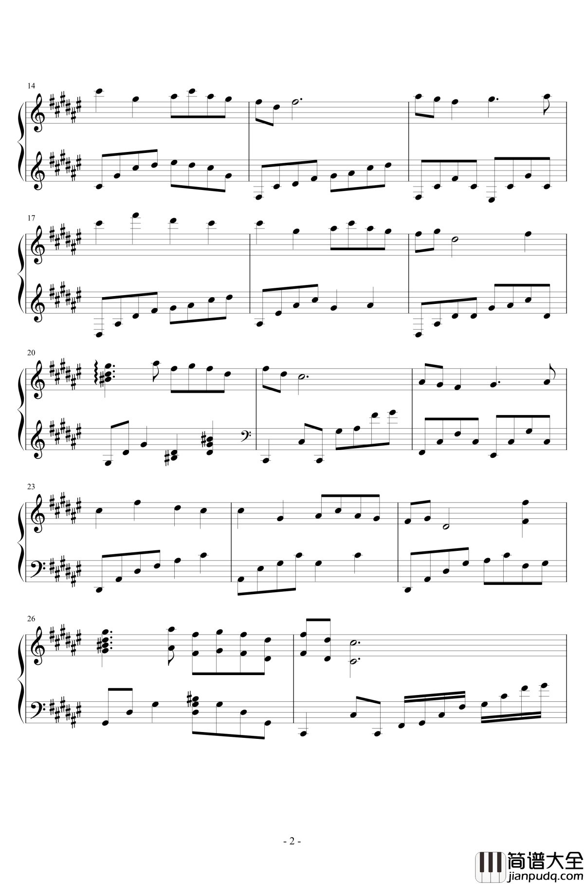 茉莉花钢琴谱_中国名曲