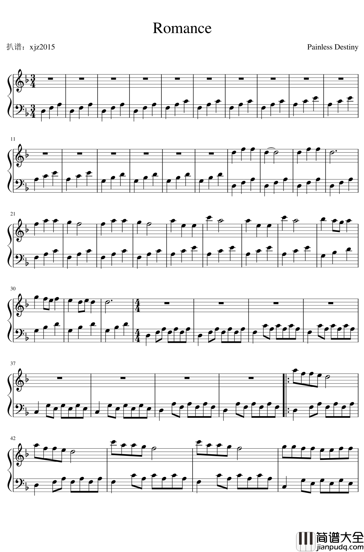 Romance钢琴谱_PainlessDestiny