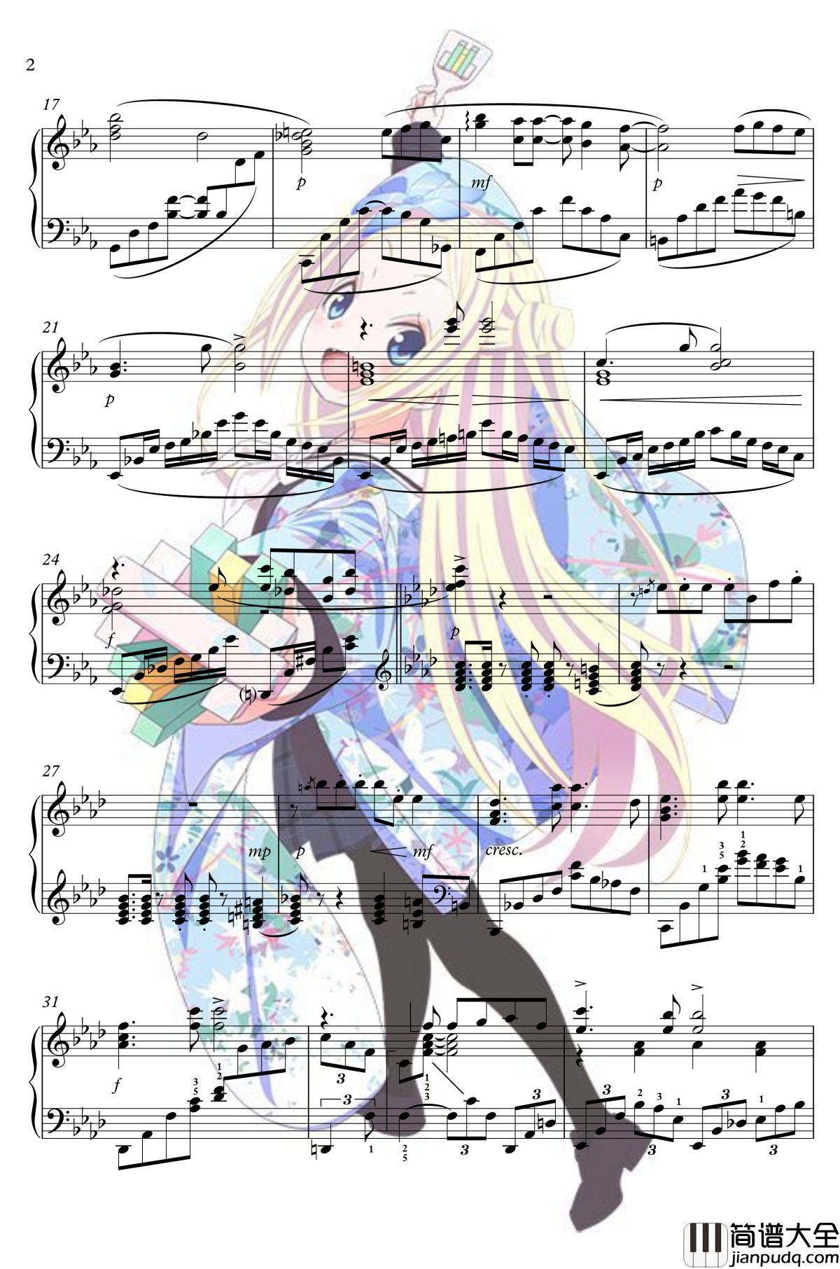 花舞少女OP钢琴谱_花ハ踊レヤいろはにほ