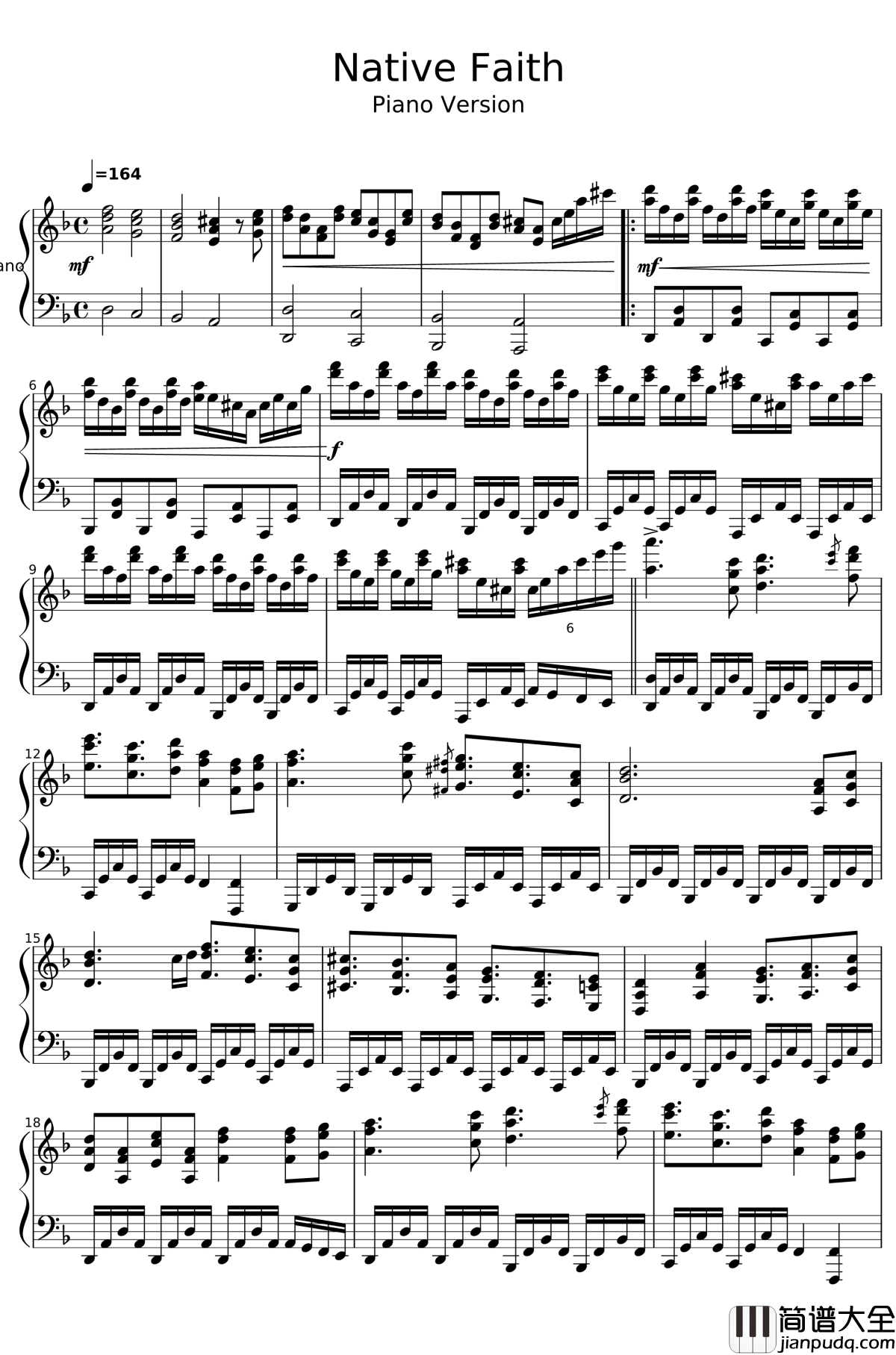 Native_Faith钢琴谱_东方风神录_东方project