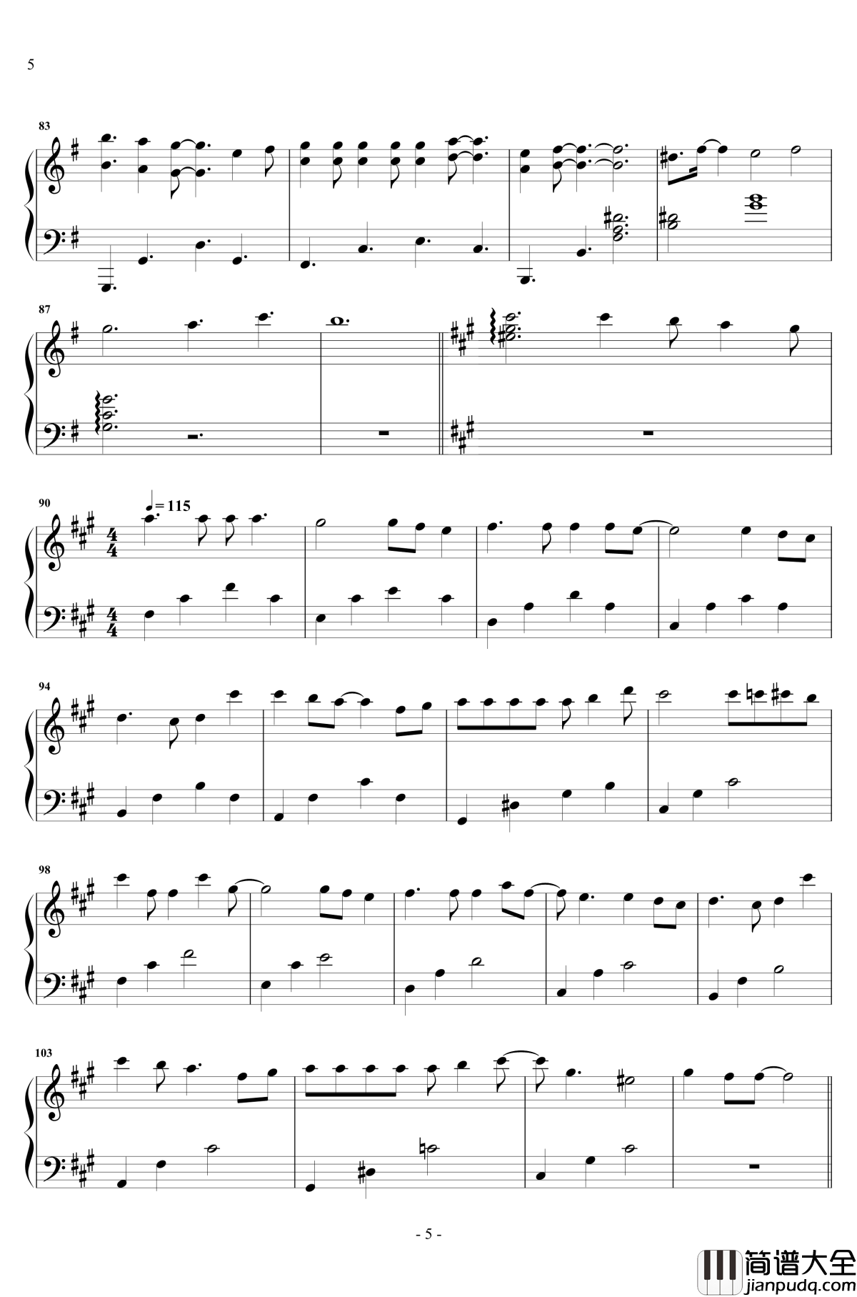 红玫瑰_钢琴谱_原声独奏_张碧晨