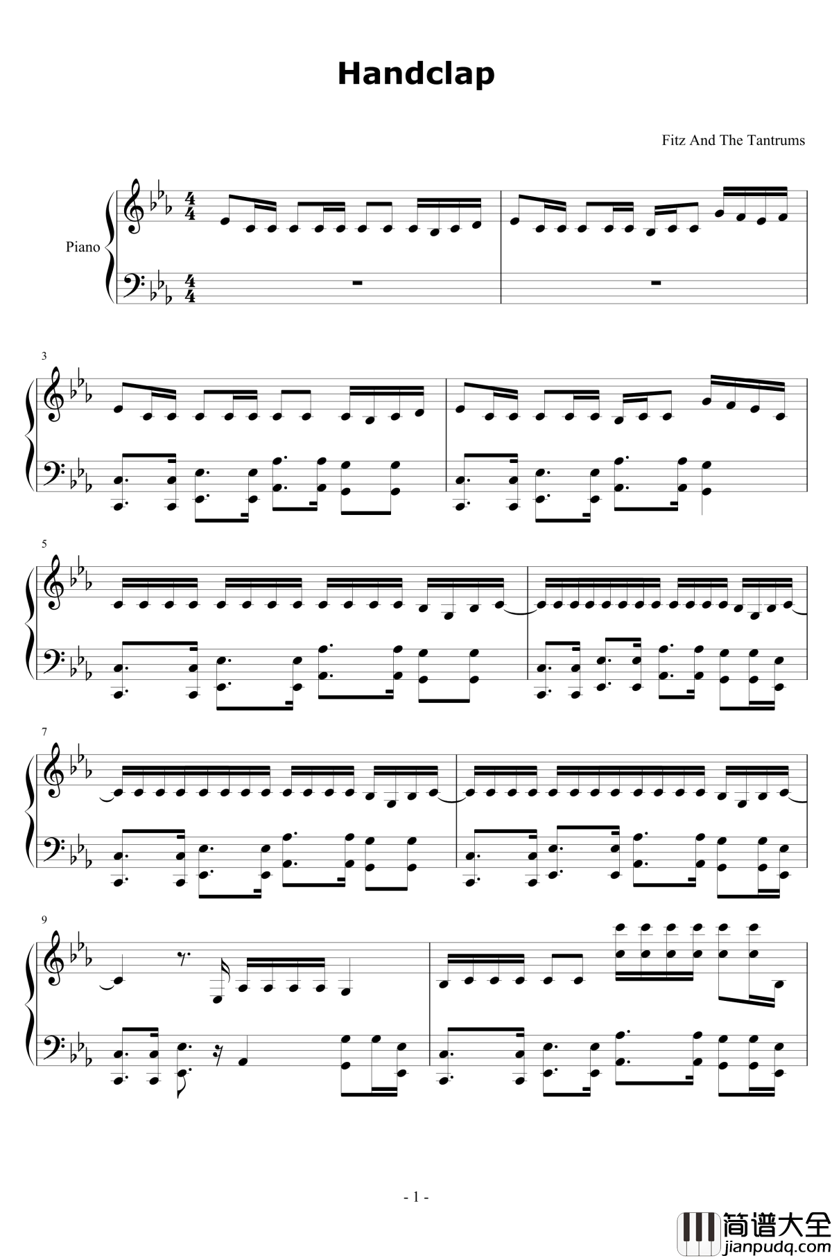 HandClap钢琴谱_Fitz_And_The_Tantrums