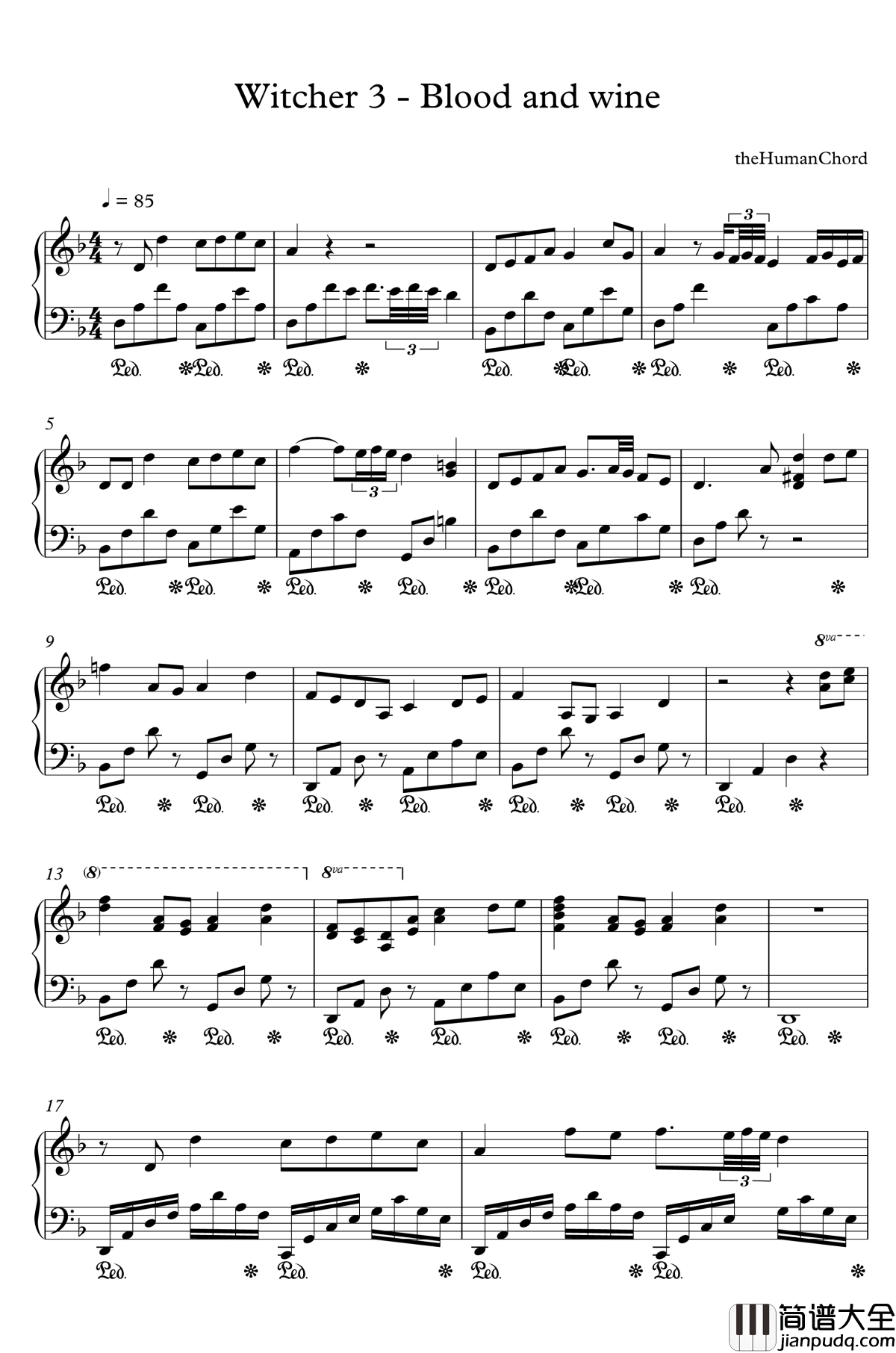 巫师3血与酒钢琴谱