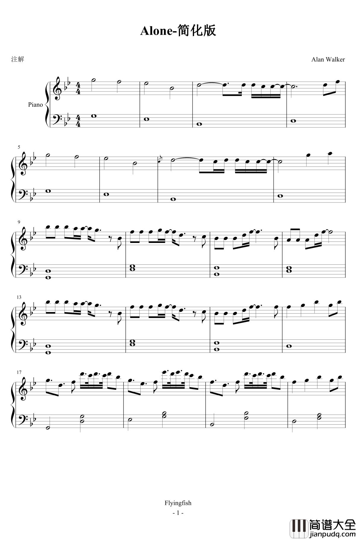 Alone简化版钢琴谱_Alan_Walker