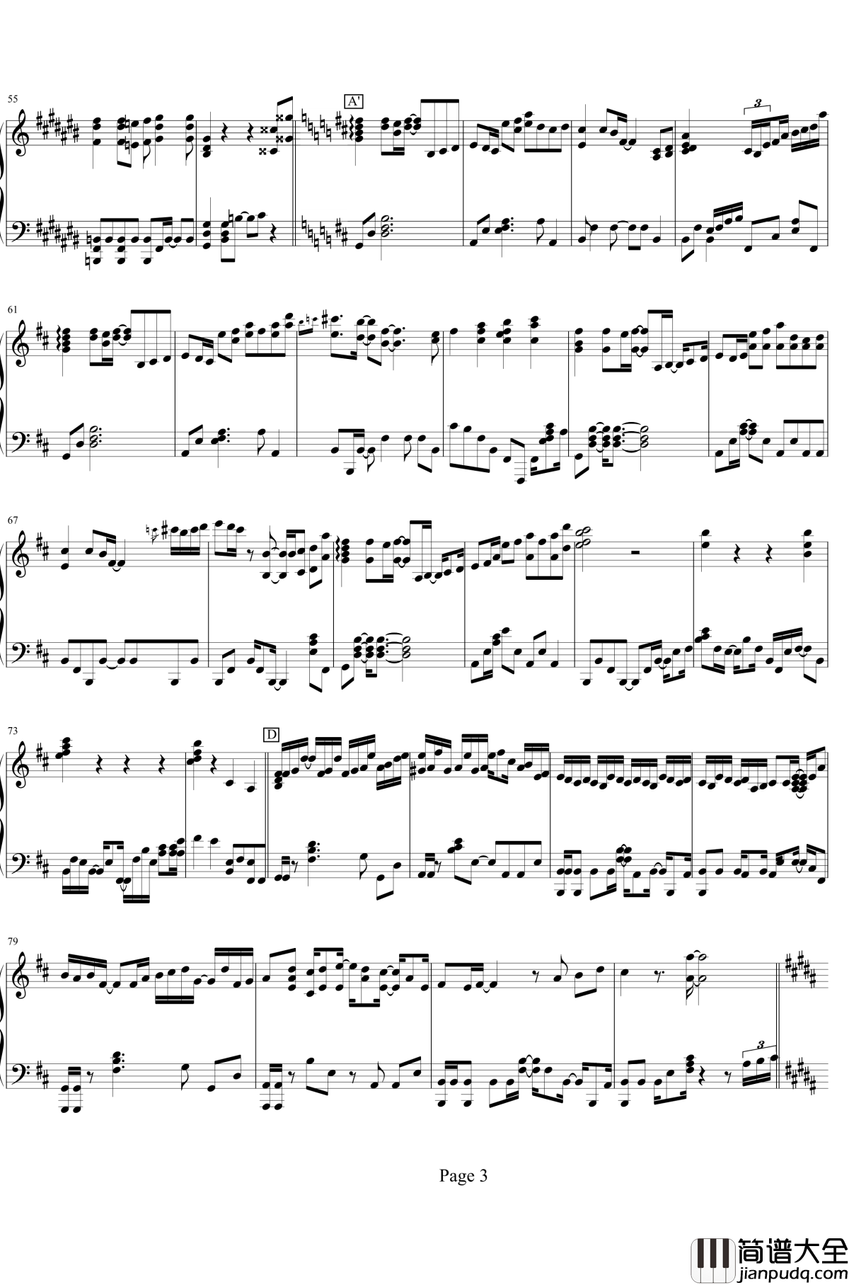 鸟之诗爵士钢琴谱_陈干版_鸟之诗