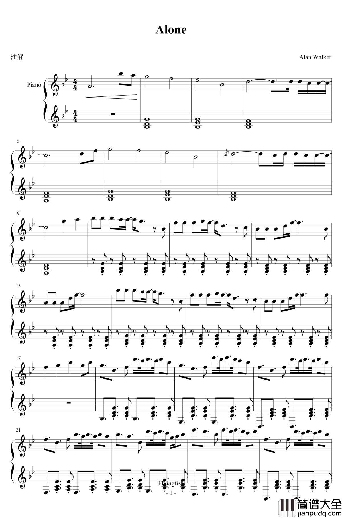 Alone钢琴谱_Alan_Walker