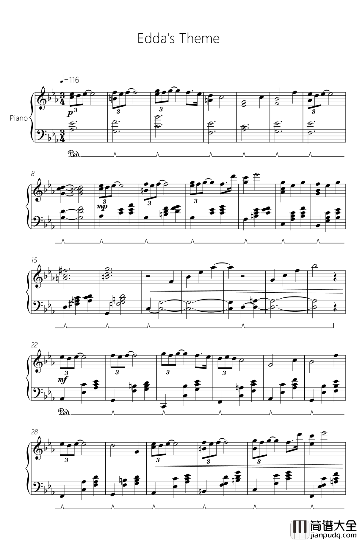 艾达主题钢琴谱_FF14_死者宫殿50层BGM_最终幻想