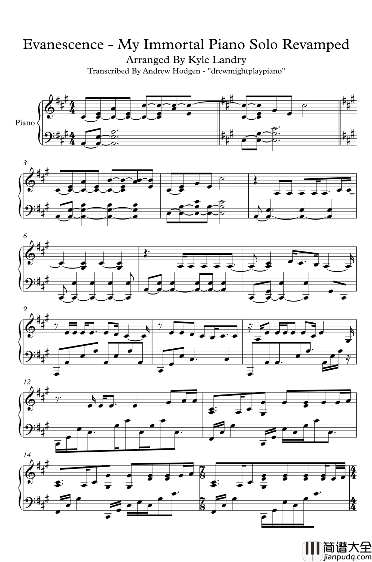 My_Immortal钢琴谱_Evanescence