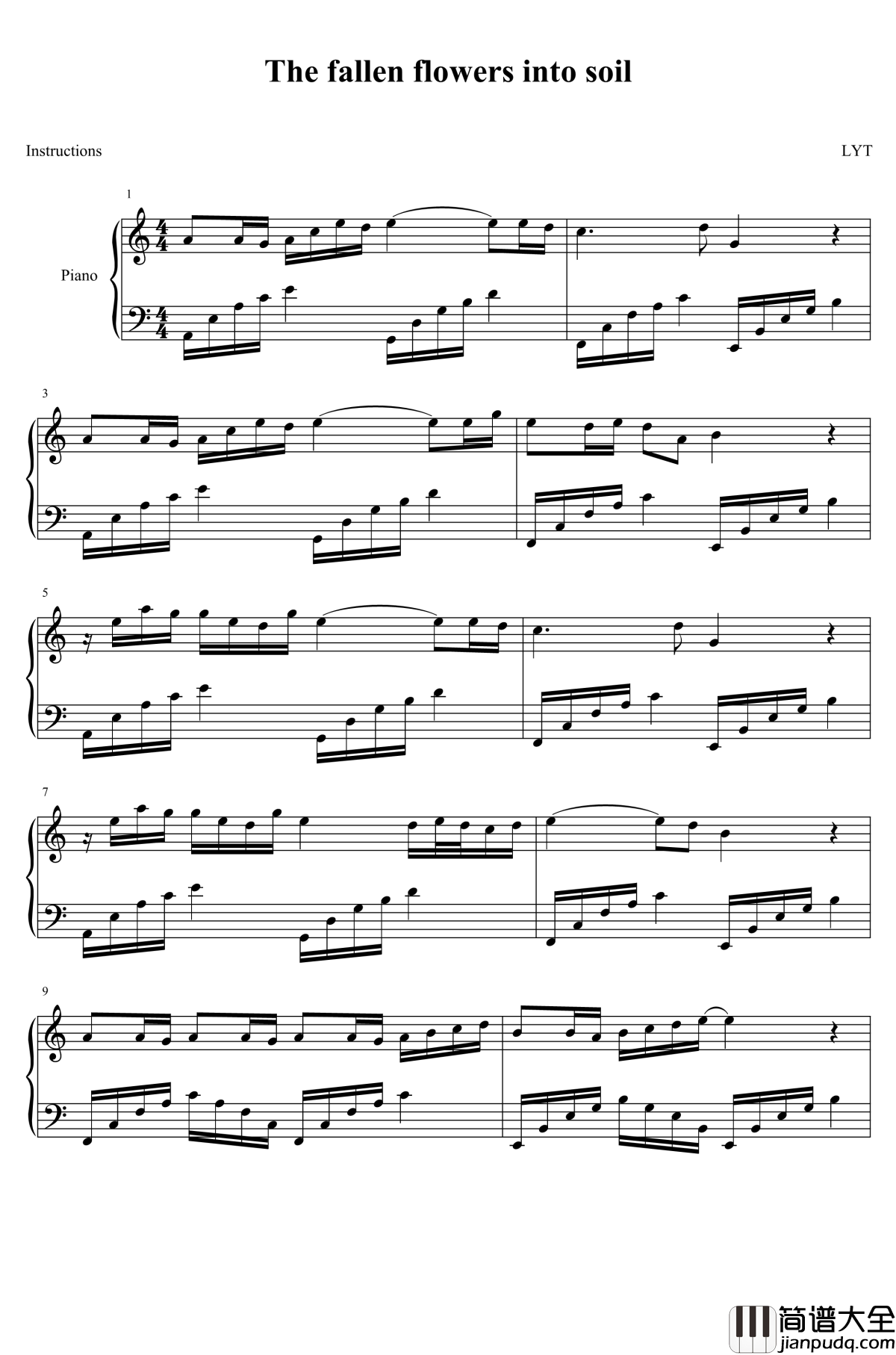 落花成泥钢琴谱_鞠婧祎