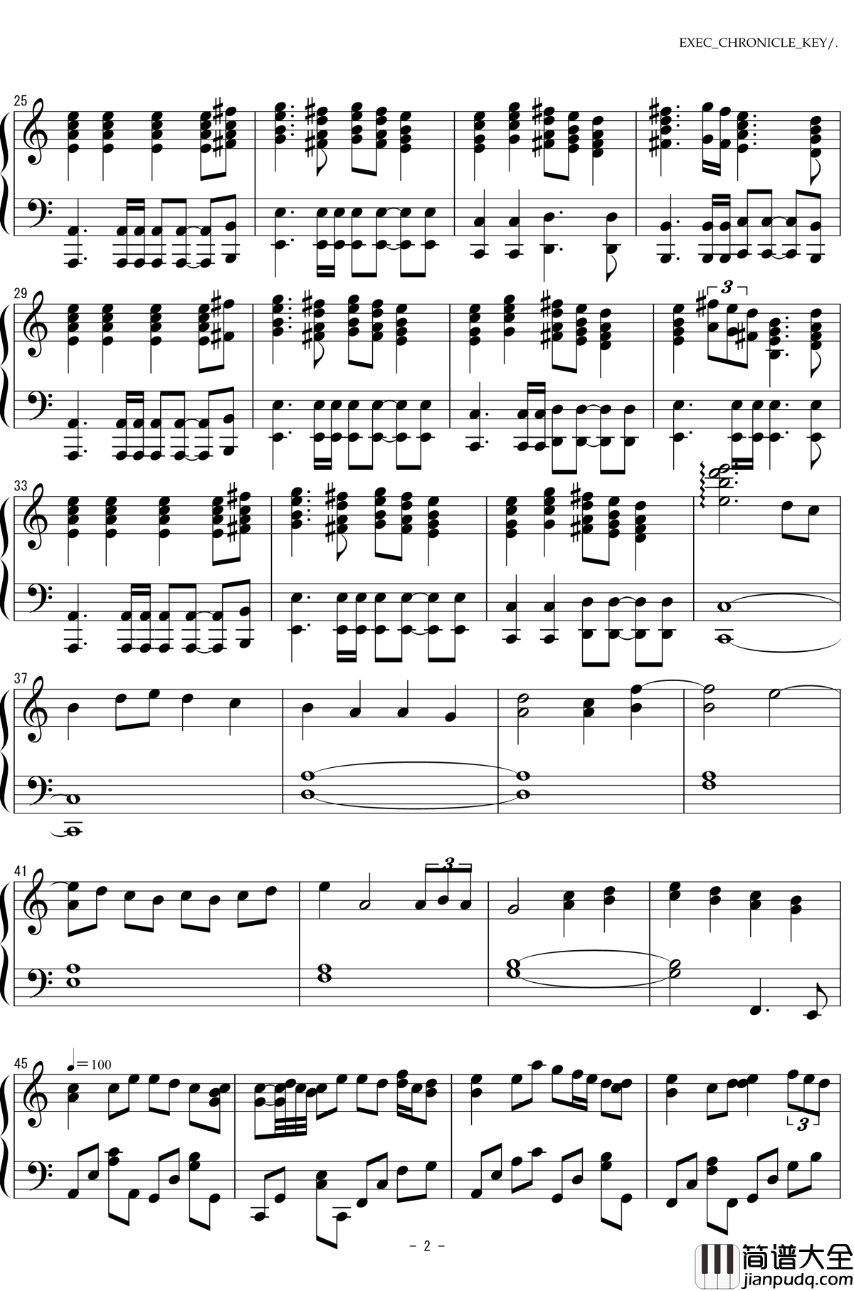 EXEC_CHRONICLE_KEY钢琴谱_单人用_魔塔大陆