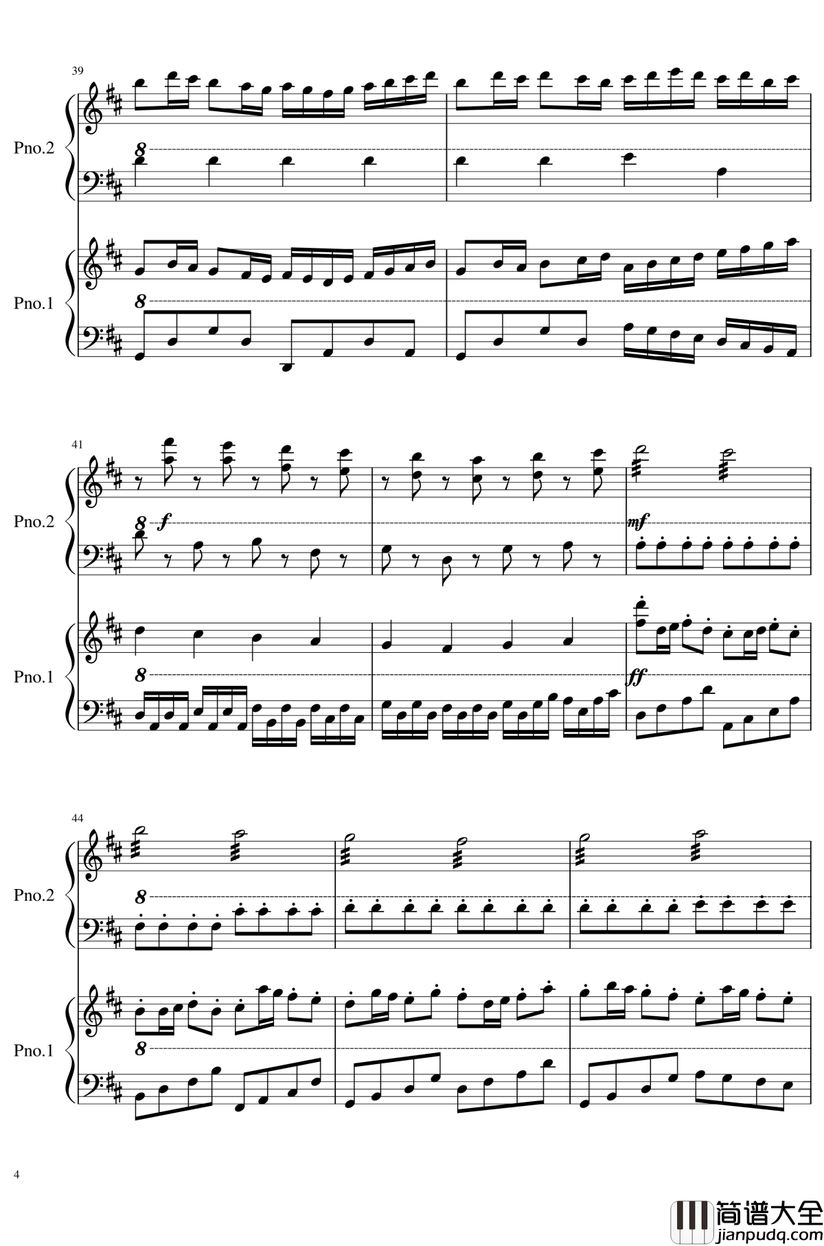 卡农四手联弹钢琴谱_帕赫贝尔_Pachelbel