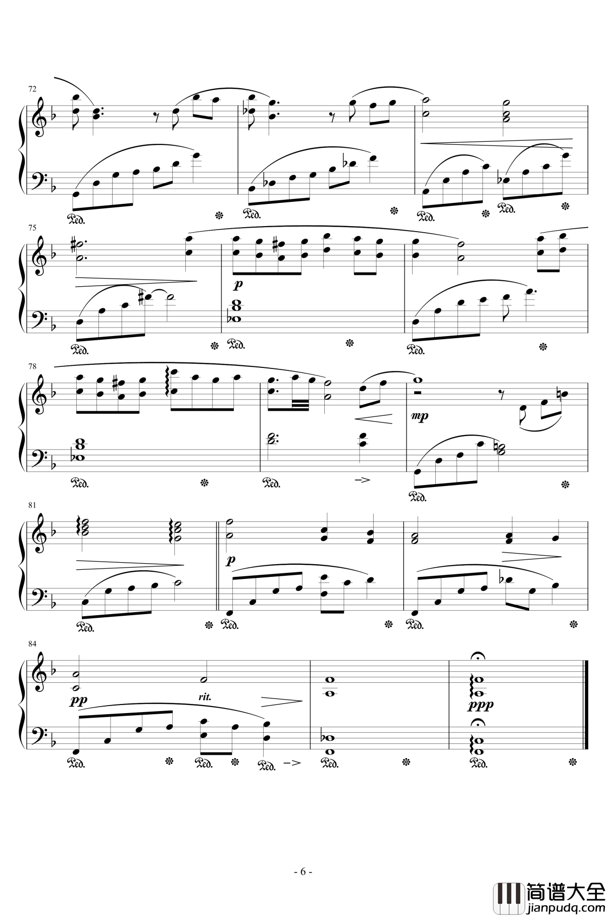 最终幻想7蒂法主题曲钢琴谱_ティファのテーマ_植松伸夫