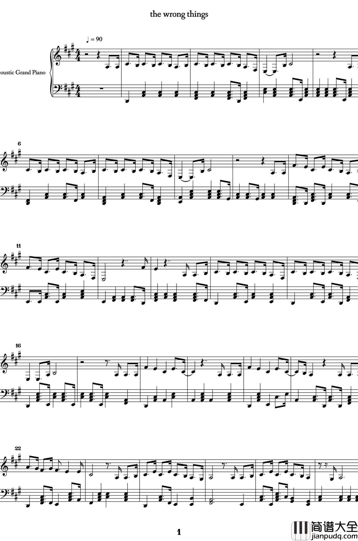The_Wrong_Things钢琴谱_王源